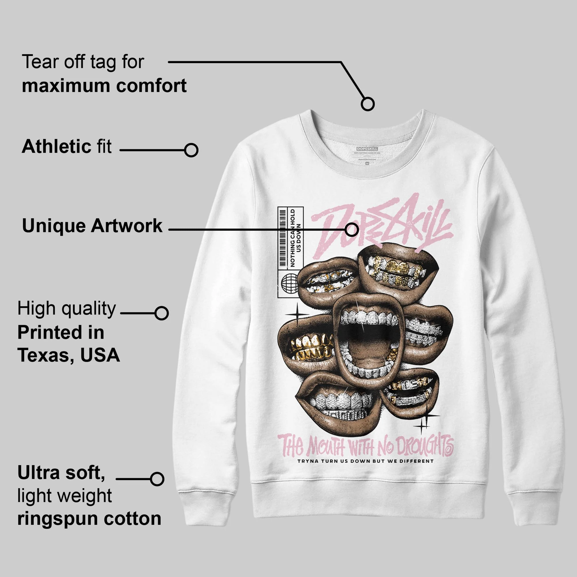35th Anniversary 5s DopeSkill Sweatshirt The Mouth With No Droughts Graphic - Image 3