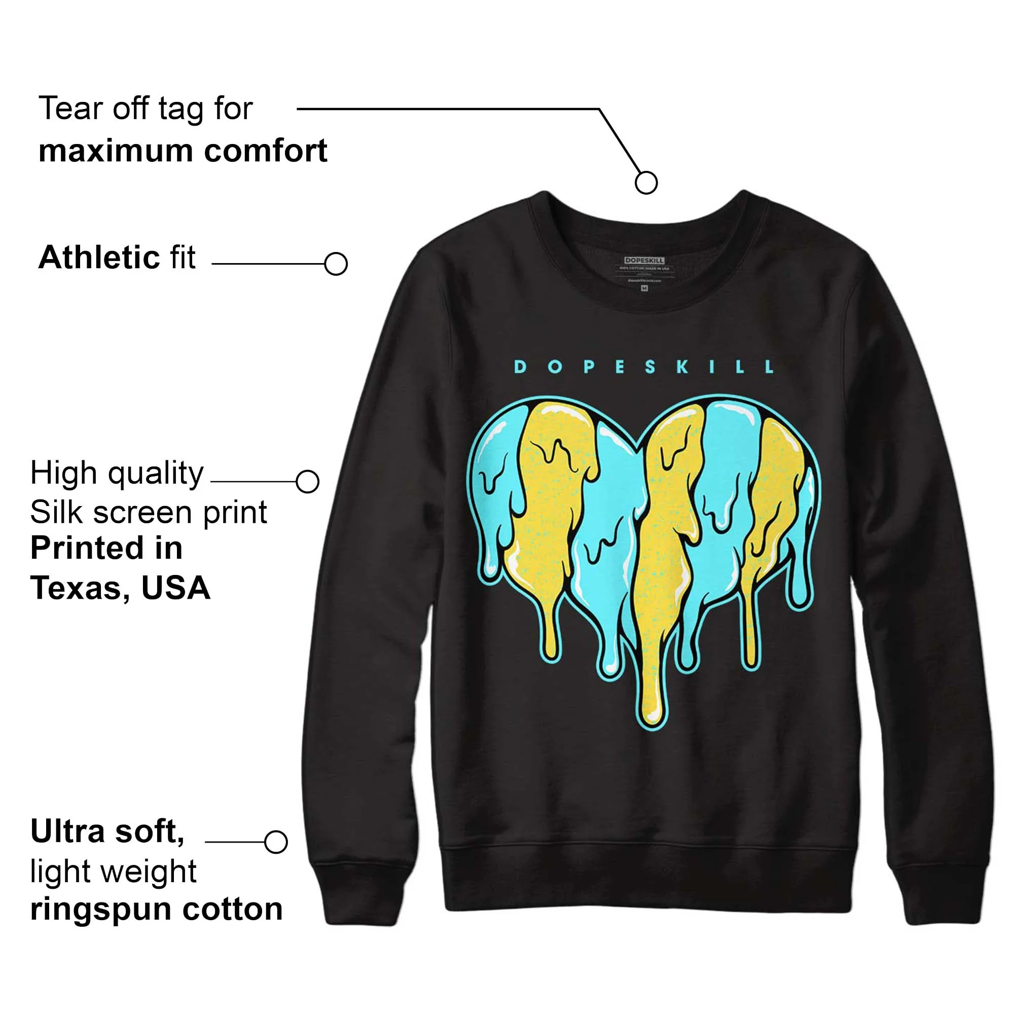 Aqua 5s DopeSkill Sweatshirt Slime Drip Heart Graphic - Image 3