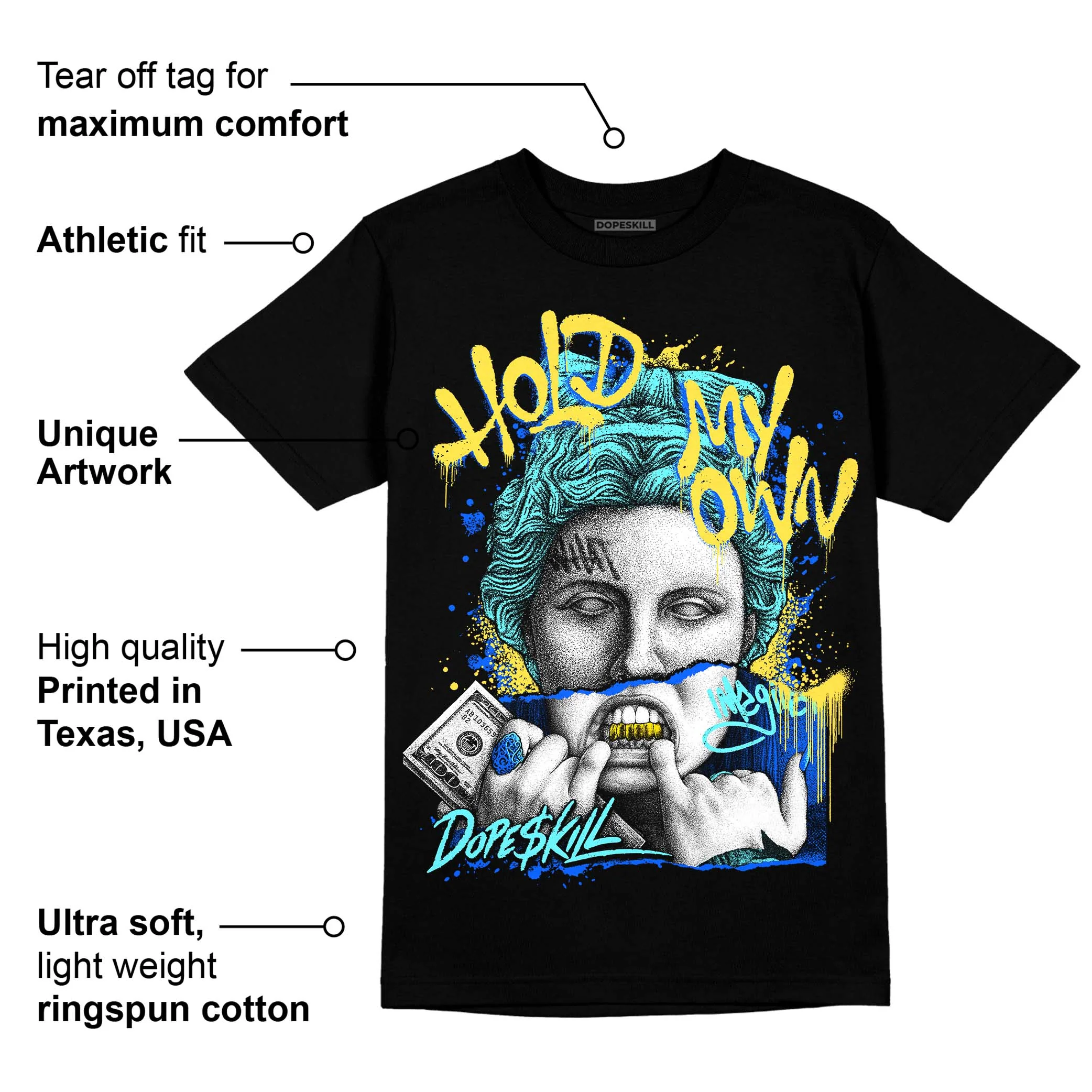 Aqua 5s DopeSkill T-Shirt Hold My Own Graphic - Image 3