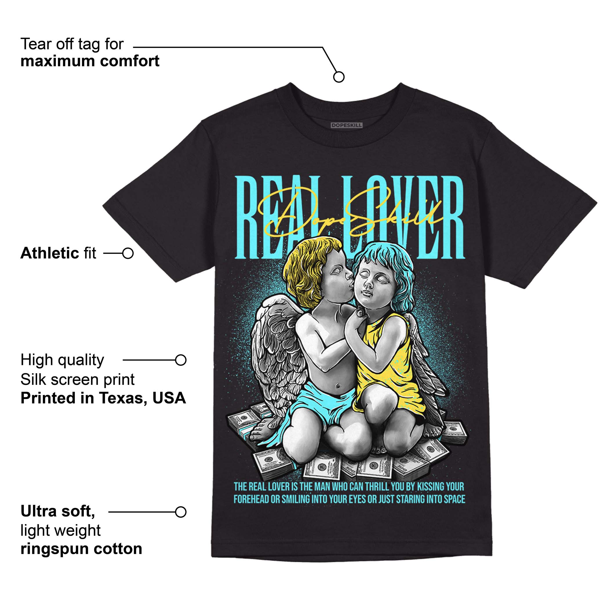 Aqua 5s DopeSkill T-Shirt Real Lover Graphic - Image 3