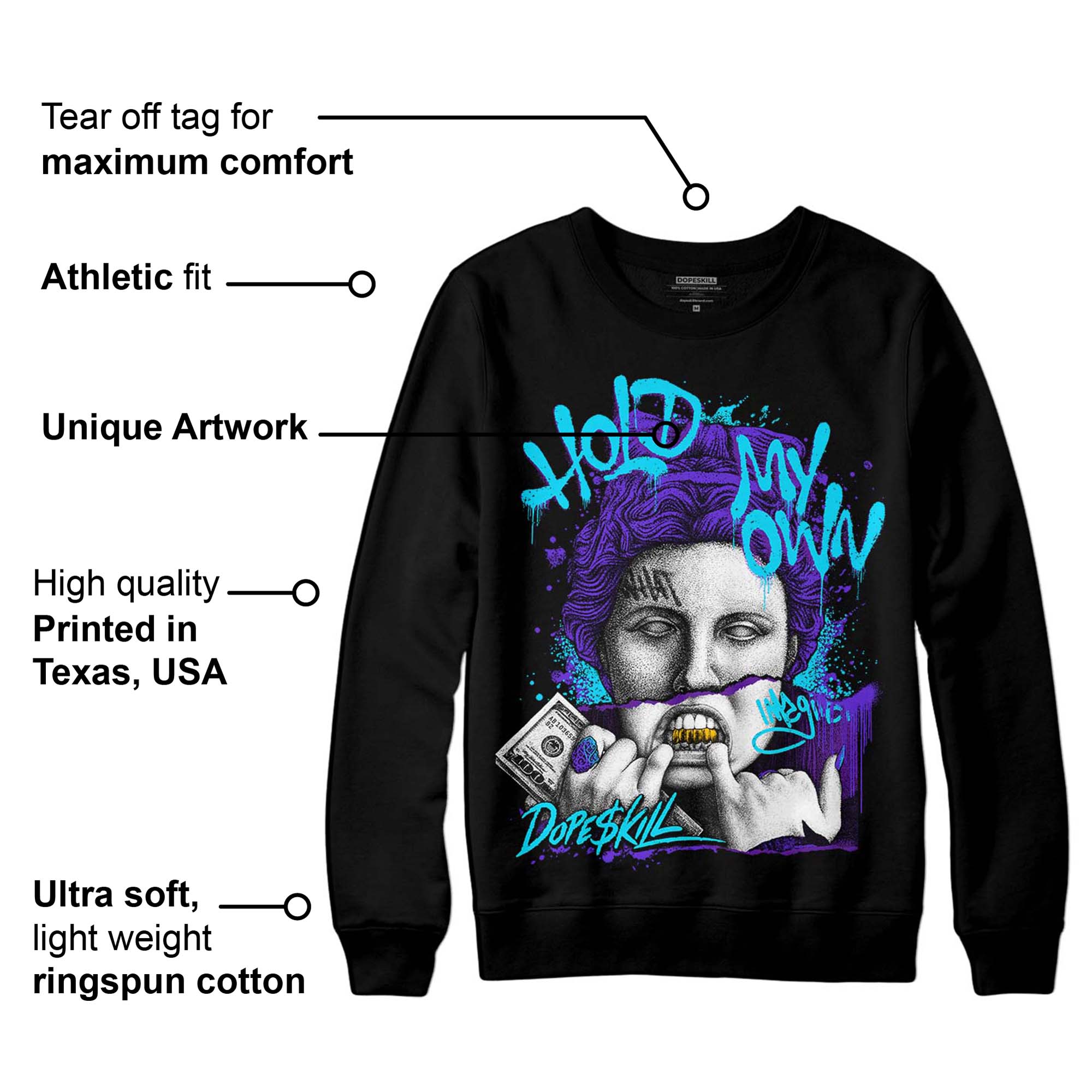 Aqua 6s DopeSkill Sweatshirt Hold My Own Graphic - Image 3