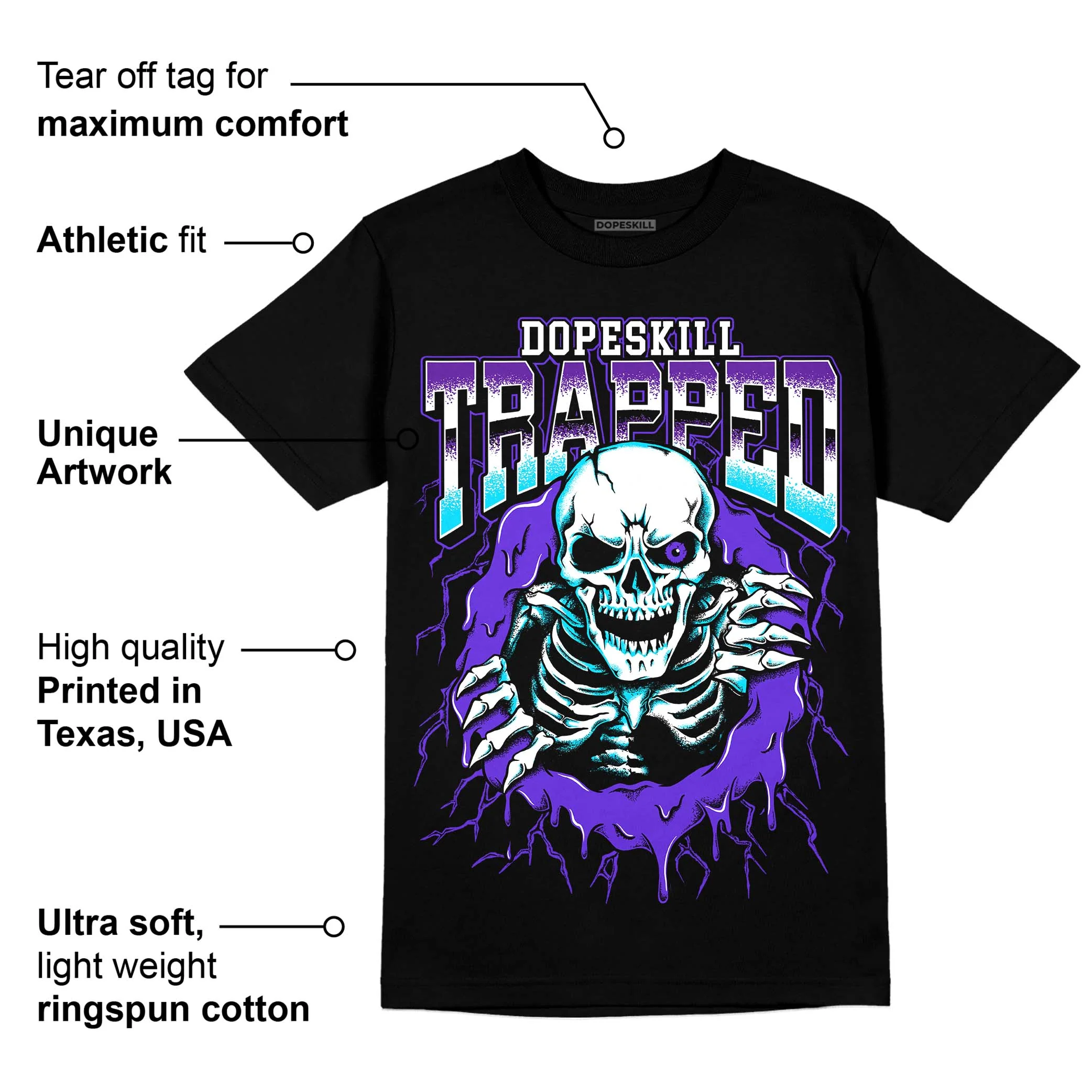 Aqua 6s DopeSkill T-Shirt Trapped Halloween Graphic - Image 3