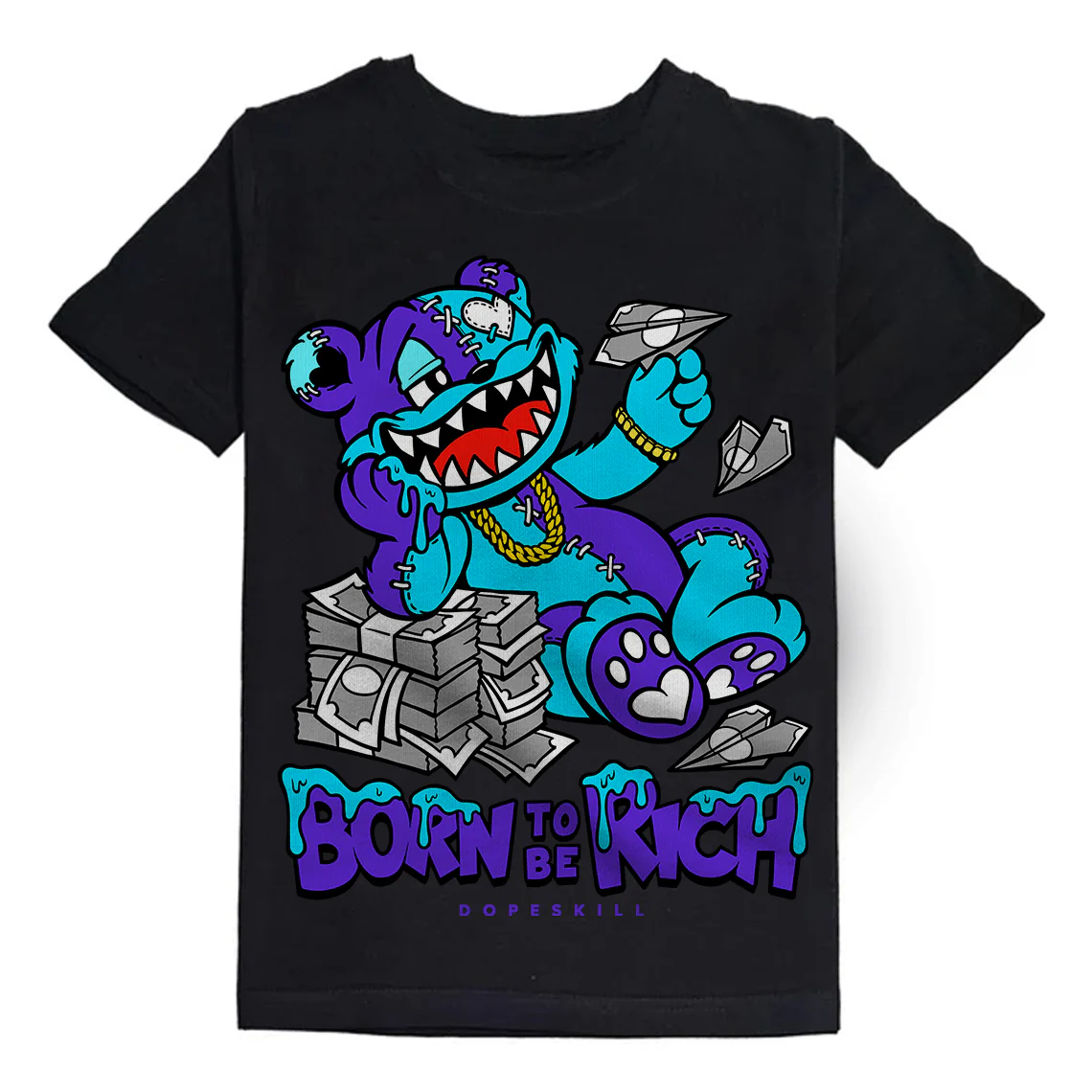Aqua 6s DopeSkill Toddler Kids T-shirt Born To Be Rich Graphic