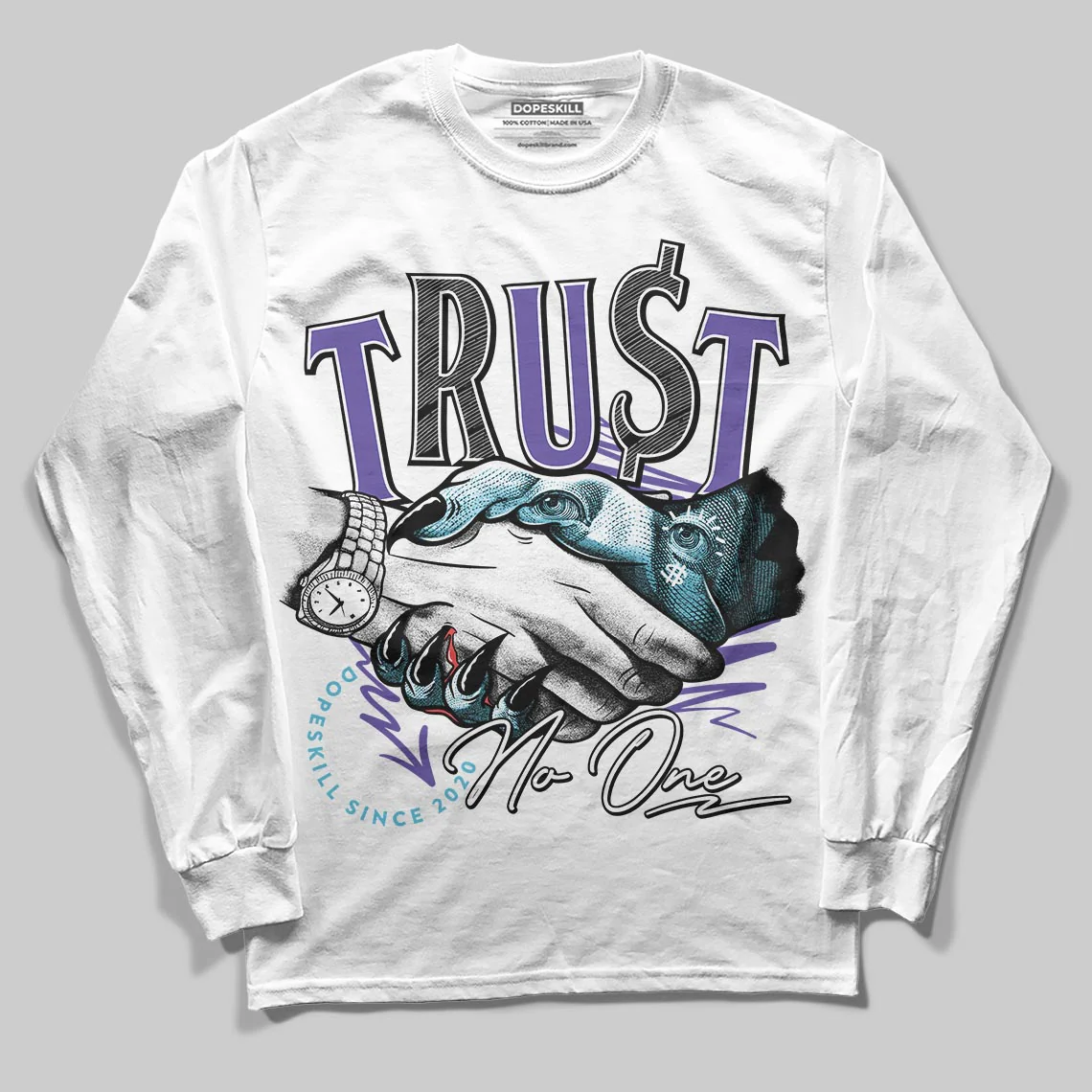 Aqua 8s DopeSkill Long Sleeve T-Shirt Trust No One Graphic - Image 2