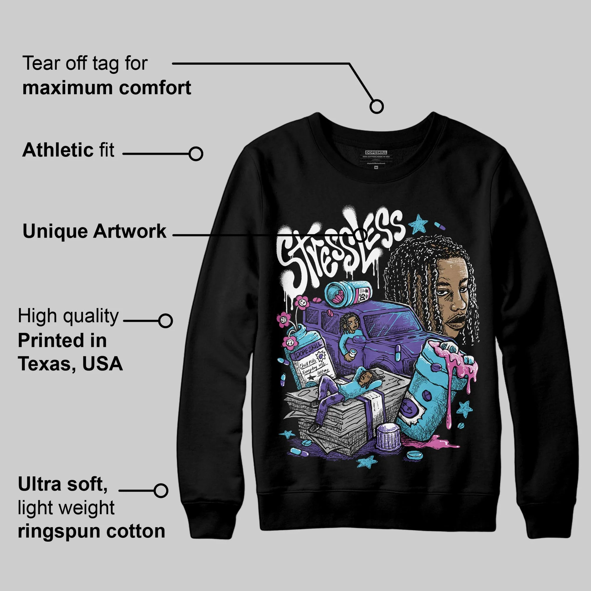 Aqua 8s DopeSkill Sweatshirt Stressless Graphic - Image 3