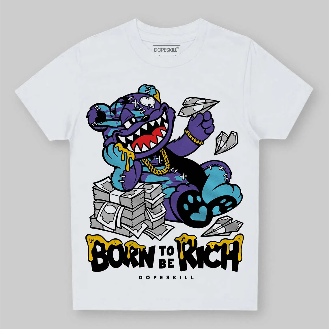 Aqua 8s DopeSkill Toddler Kids T-shirt Born To Be Rich Graphic - Image 2