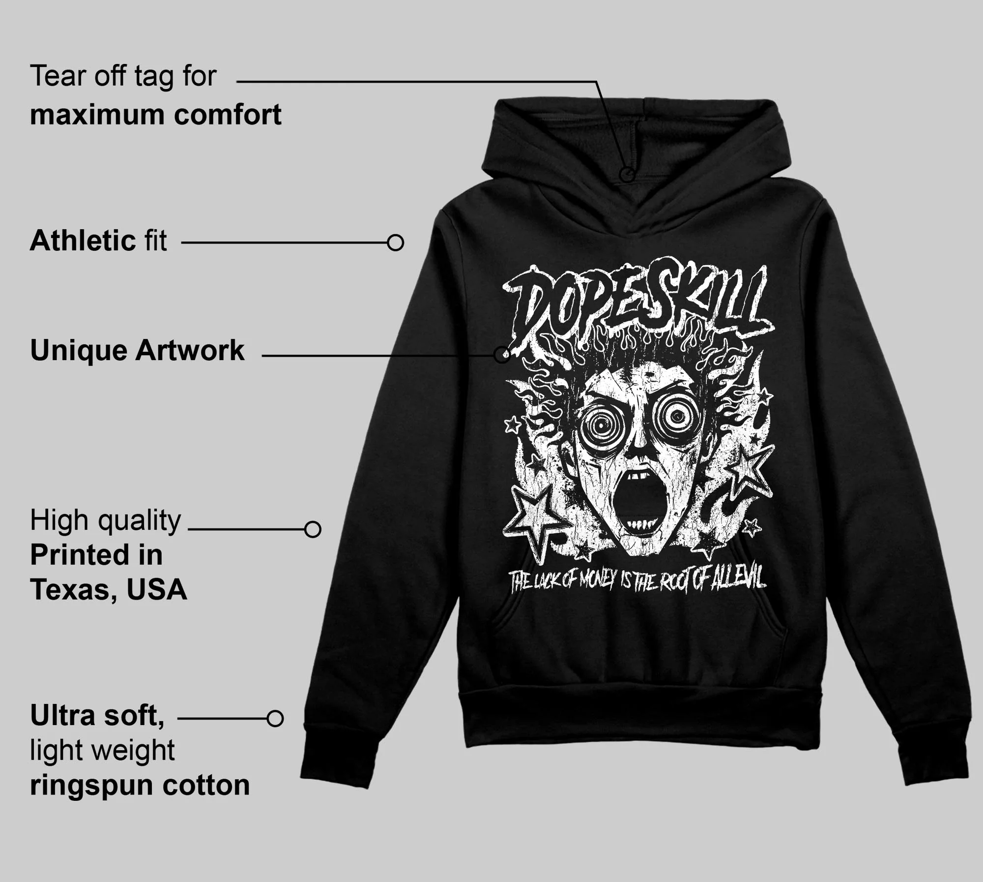 Black and White Collection DopeSkill Hoodie Sweatshirt Root of Evil Graphic - Image 3