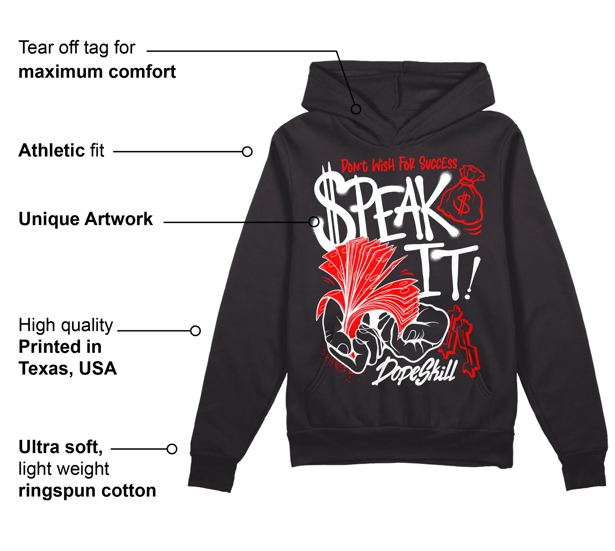 Black and White Collection DopeSkill Hoodie Sweatshirt Speak It Graphic - Image 3
