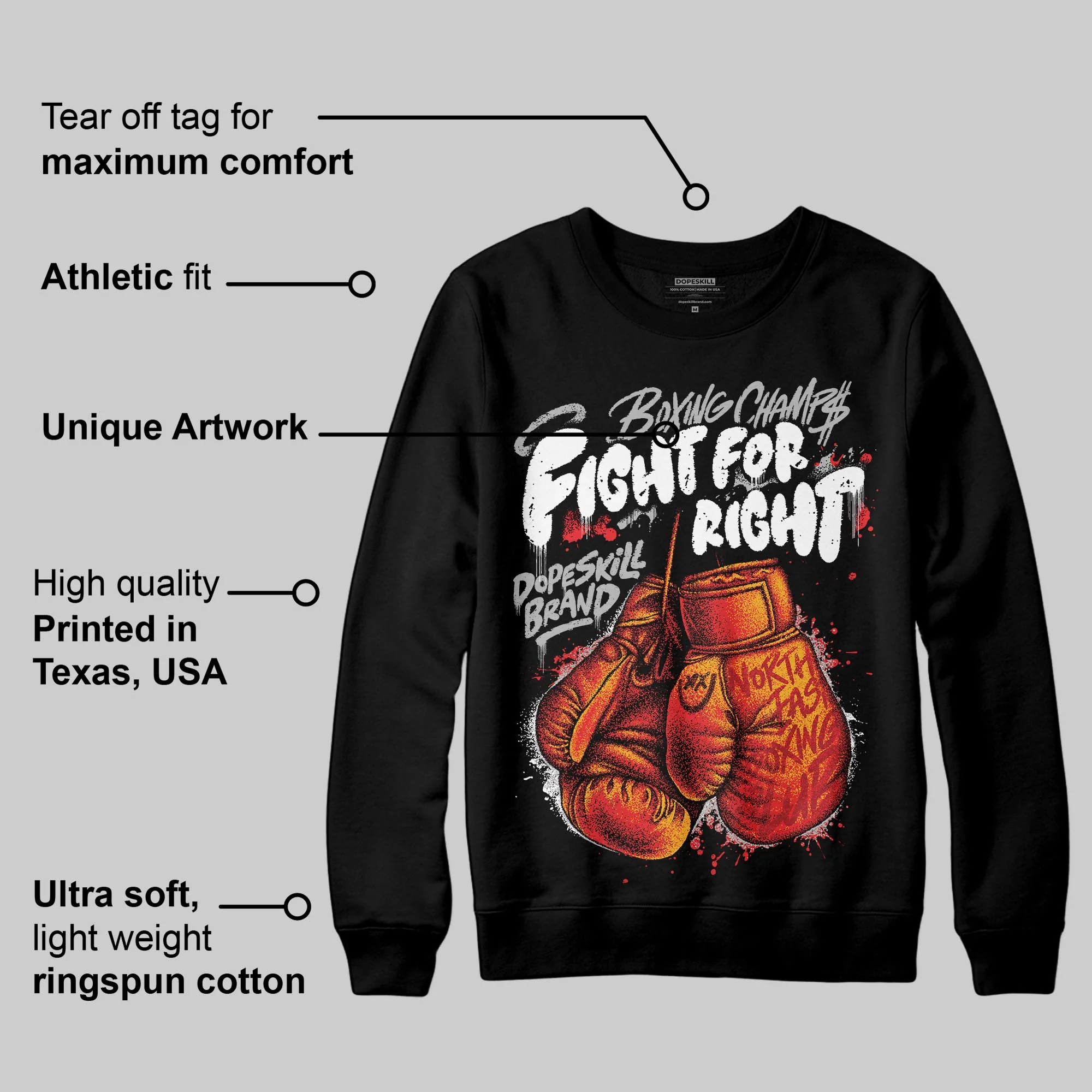 Black and White Collection DopeSkill Sweatshirt Fight For Right Graphic - Image 3