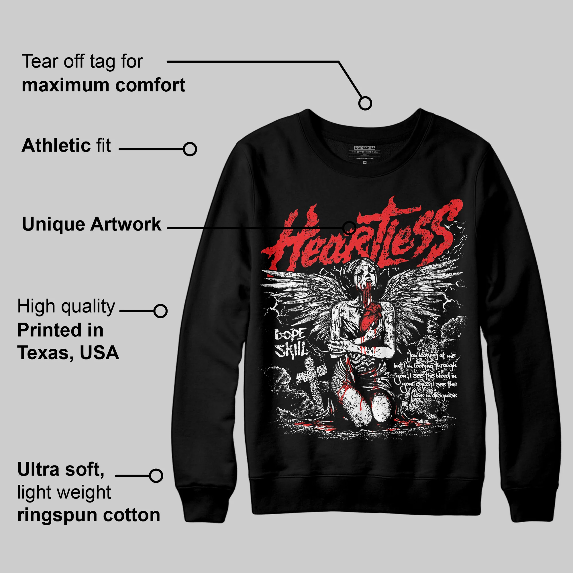 Black and White Collection DopeSkill Sweatshirt Heartless Graphic - Image 3