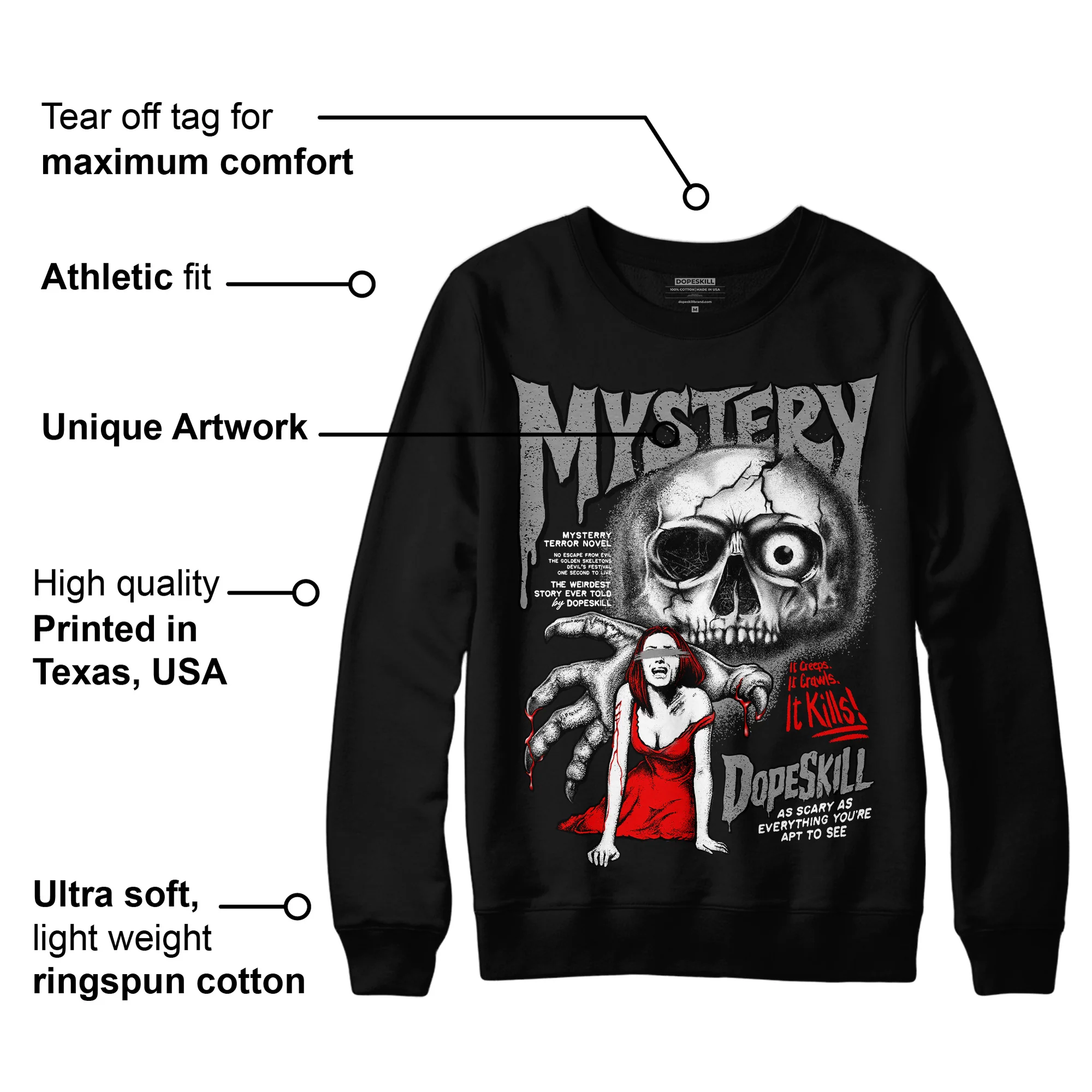 Black and White Collection DopeSkill Sweatshirt Mystery Ghostly Grasp Graphic - Image 3