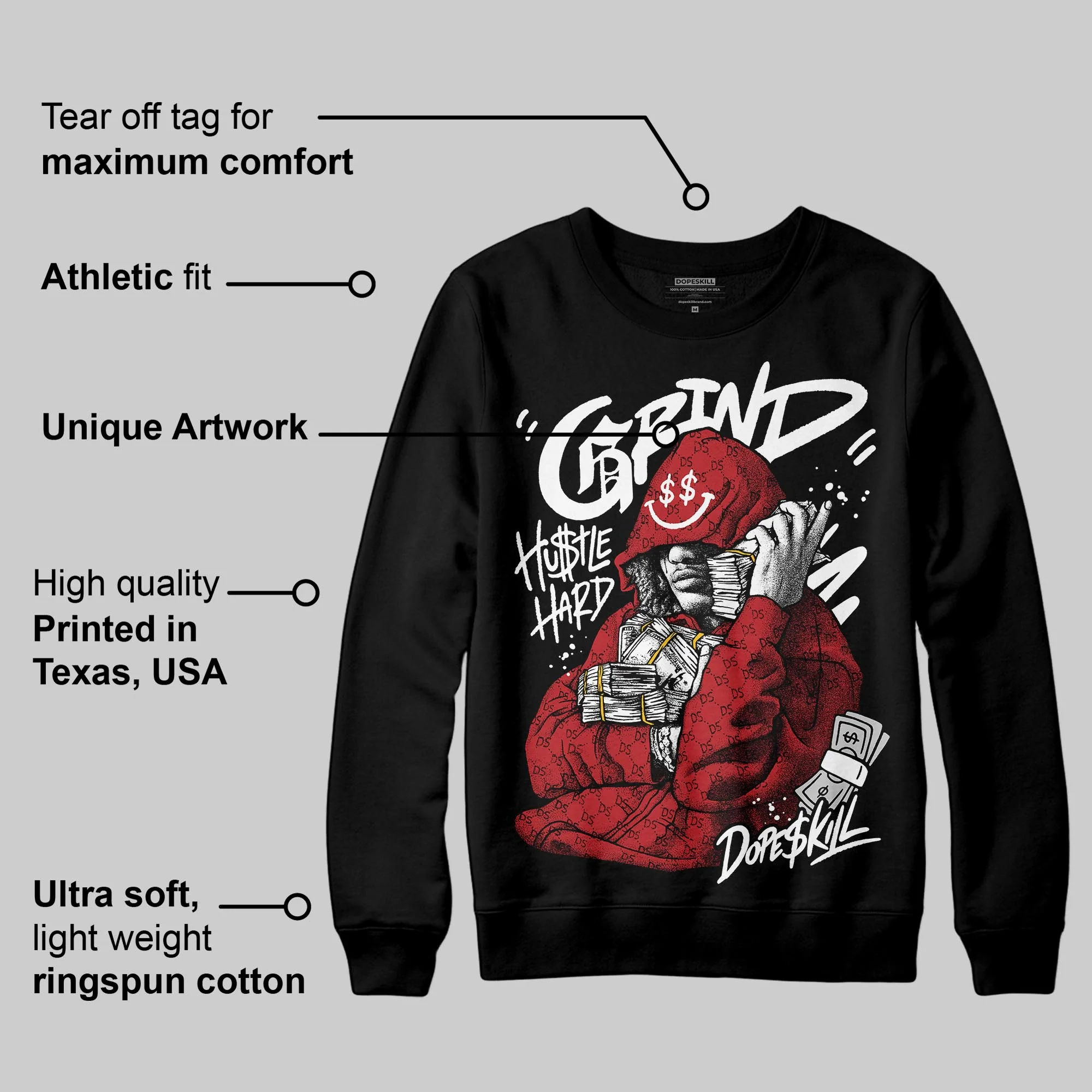 Black/White 'Grind Pray' DopeSkill Graphic Sweatshirt - Image 3