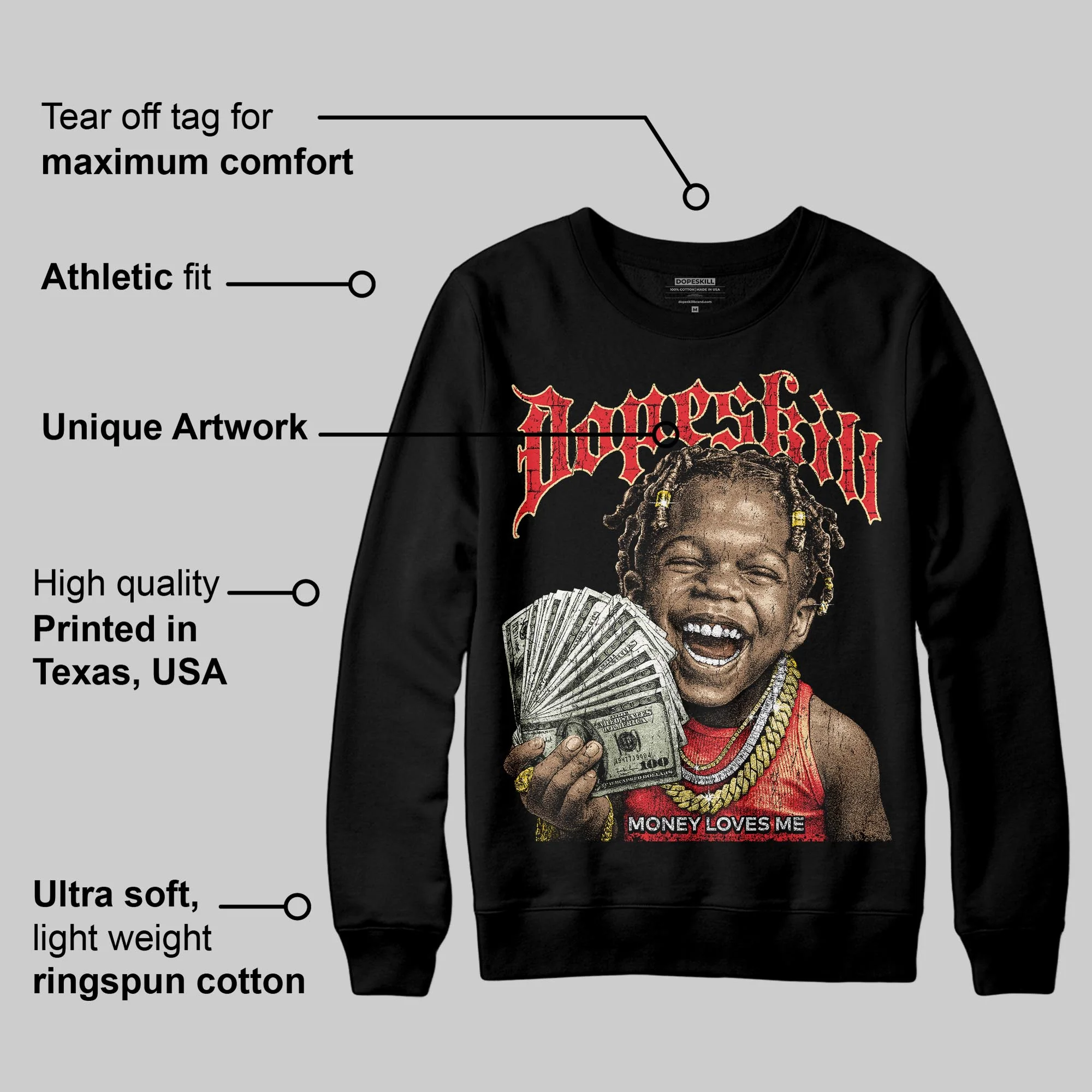 Black/White 'Money Loves Me' DopeSkill Graphic Sweatshirt - Image 3