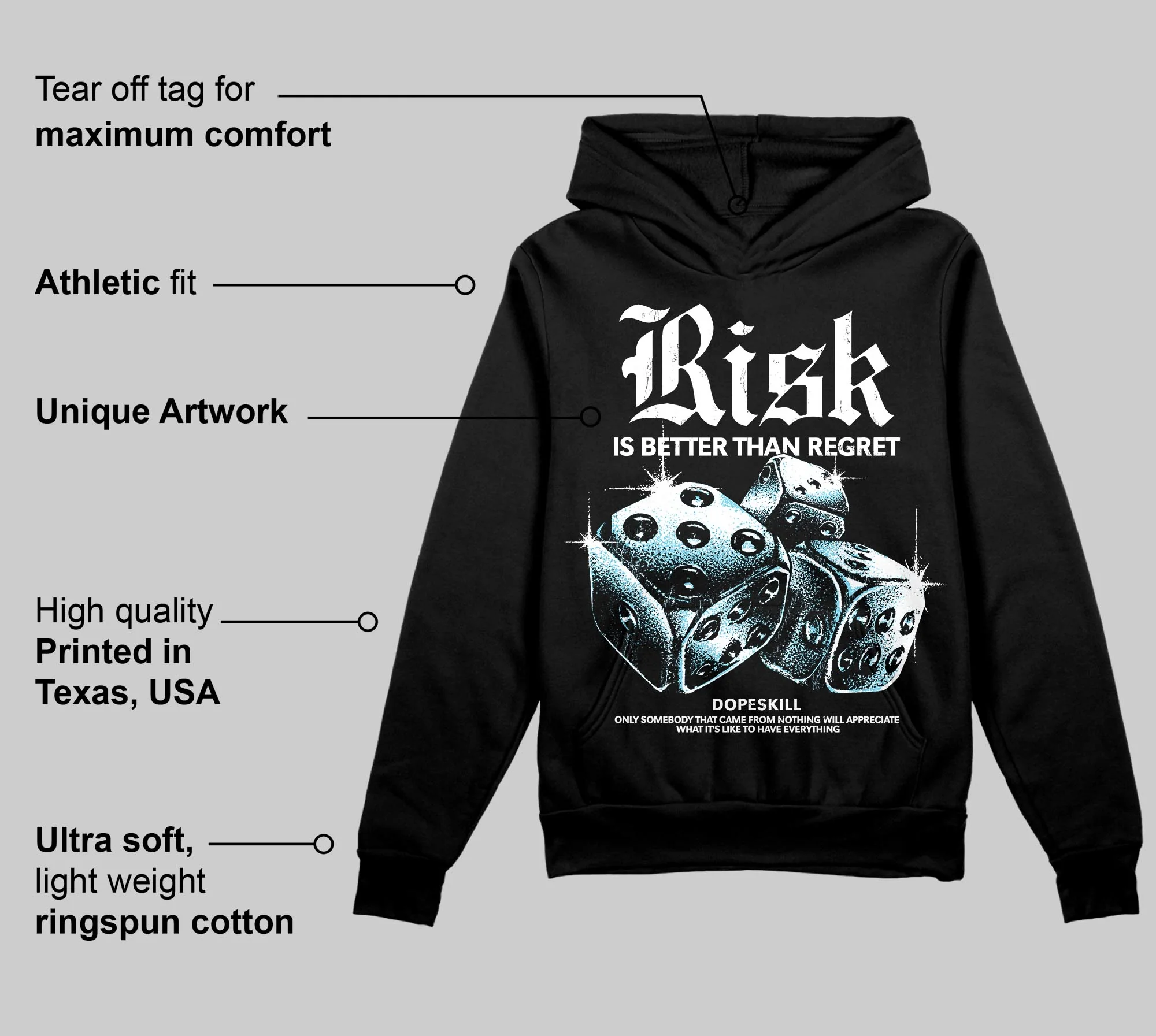 Black/White 'Risk Is Better Than Regret' DopeSkill Graphic Hoodie - Image 3