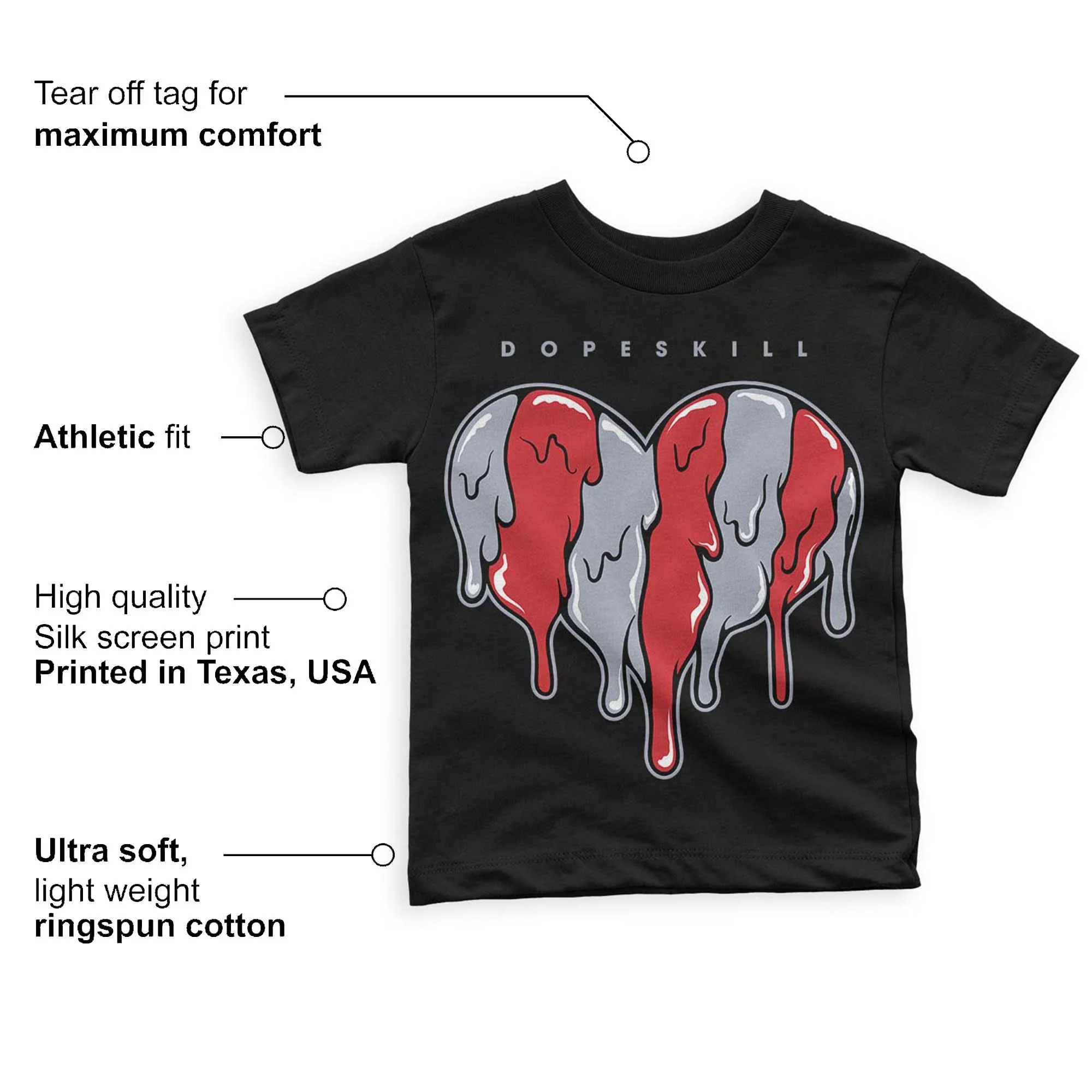 Bred Reimagined 4s DopeSkill Toddler Kids T-shirt Slime Drip Heart Graphic - Image 3