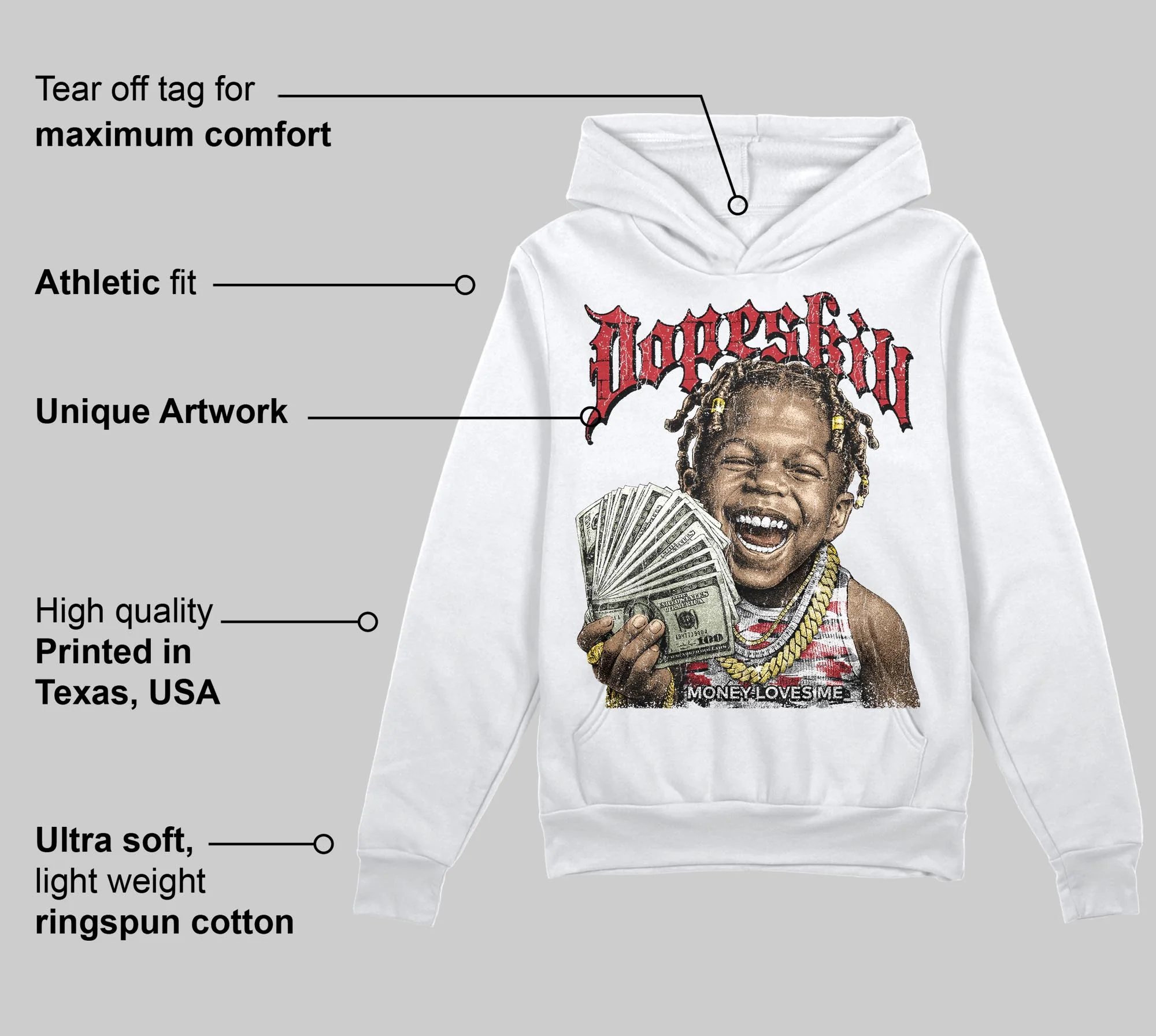 Bugs Bunny 8s DopeSkill Hoodie Sweatshirt Money Loves Me Graphic - Image 3