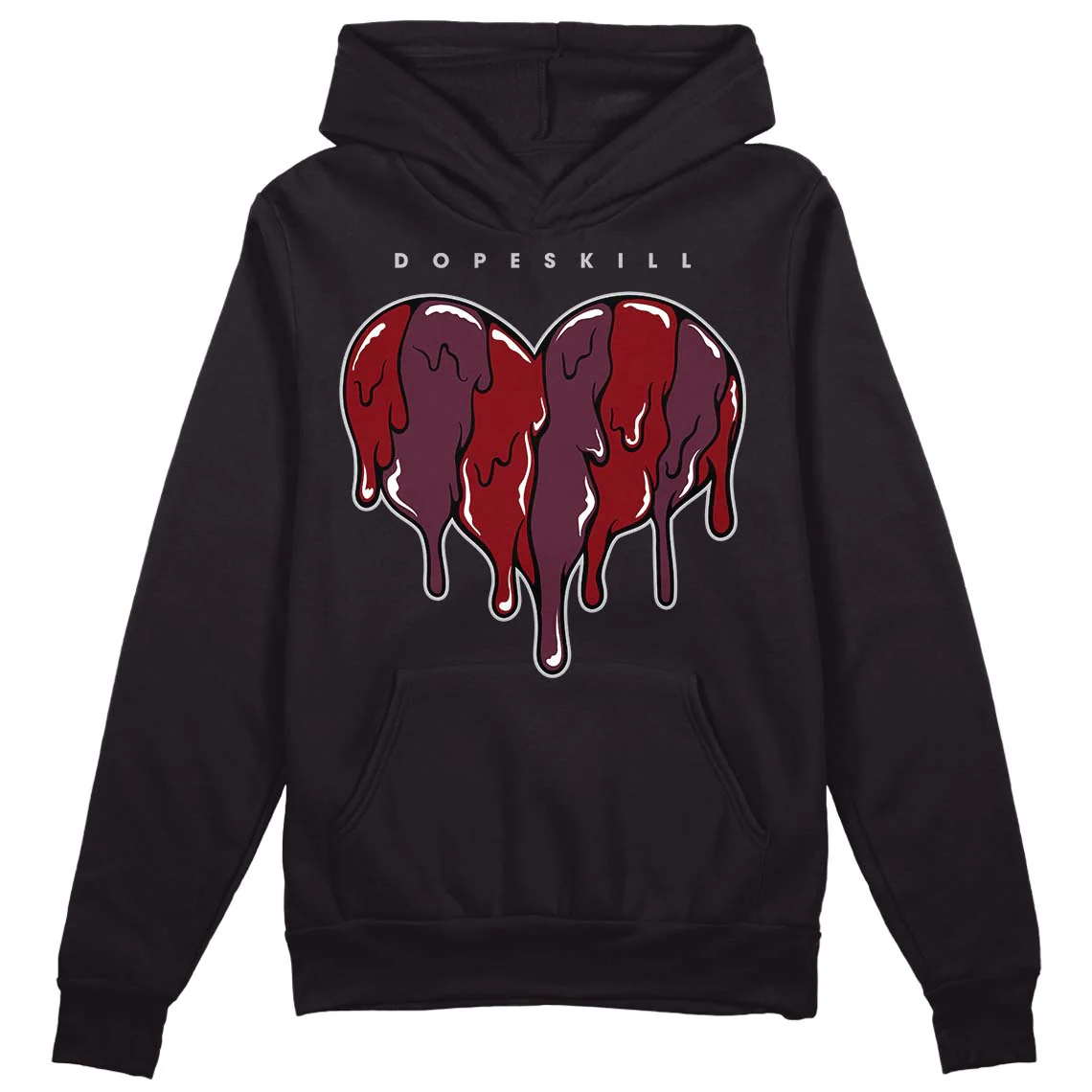 Burgundy 5s DopeSkill Hoodie Sweatshirt Slime Drip Heart Graphic - Image 2