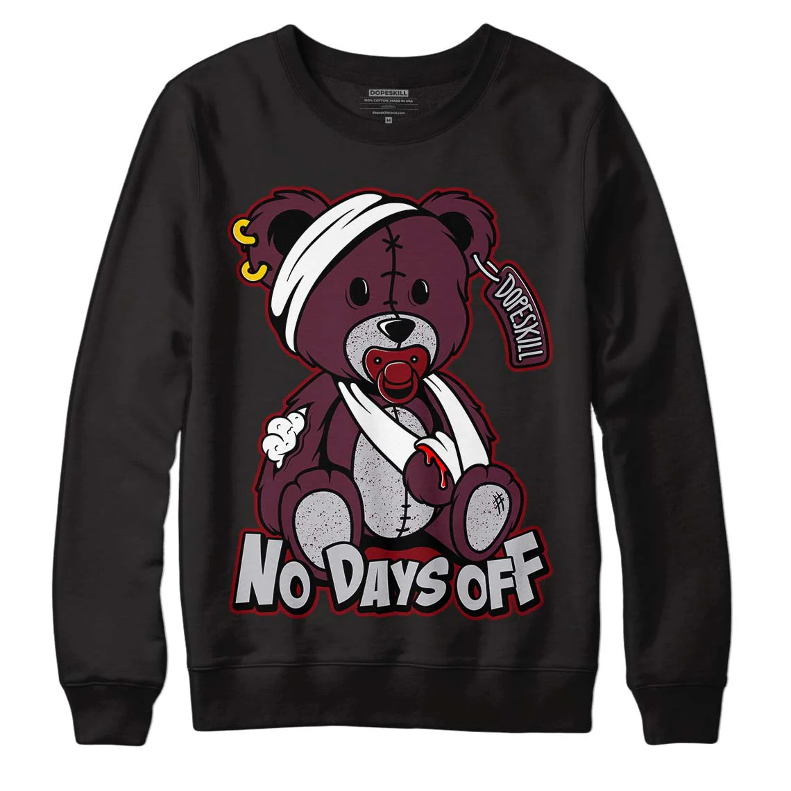 Burgundy 5s DopeSkill Sweatshirt Hurt Bear Graphic - Image 2