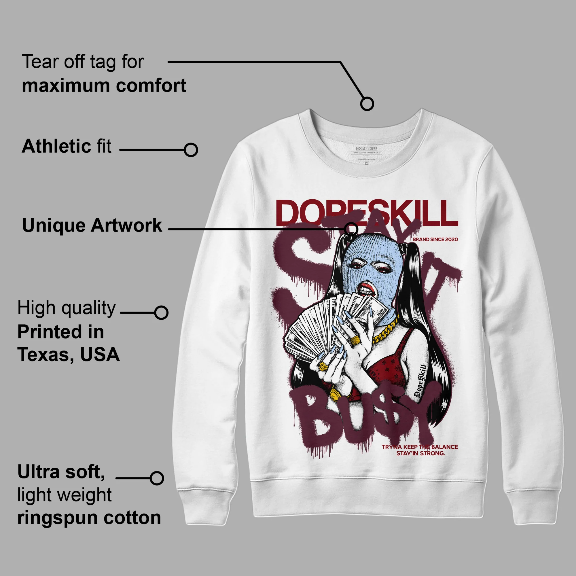 Burgundy 5s DopeSkill Sweatshirt Stay It Busy Graphic - Image 3