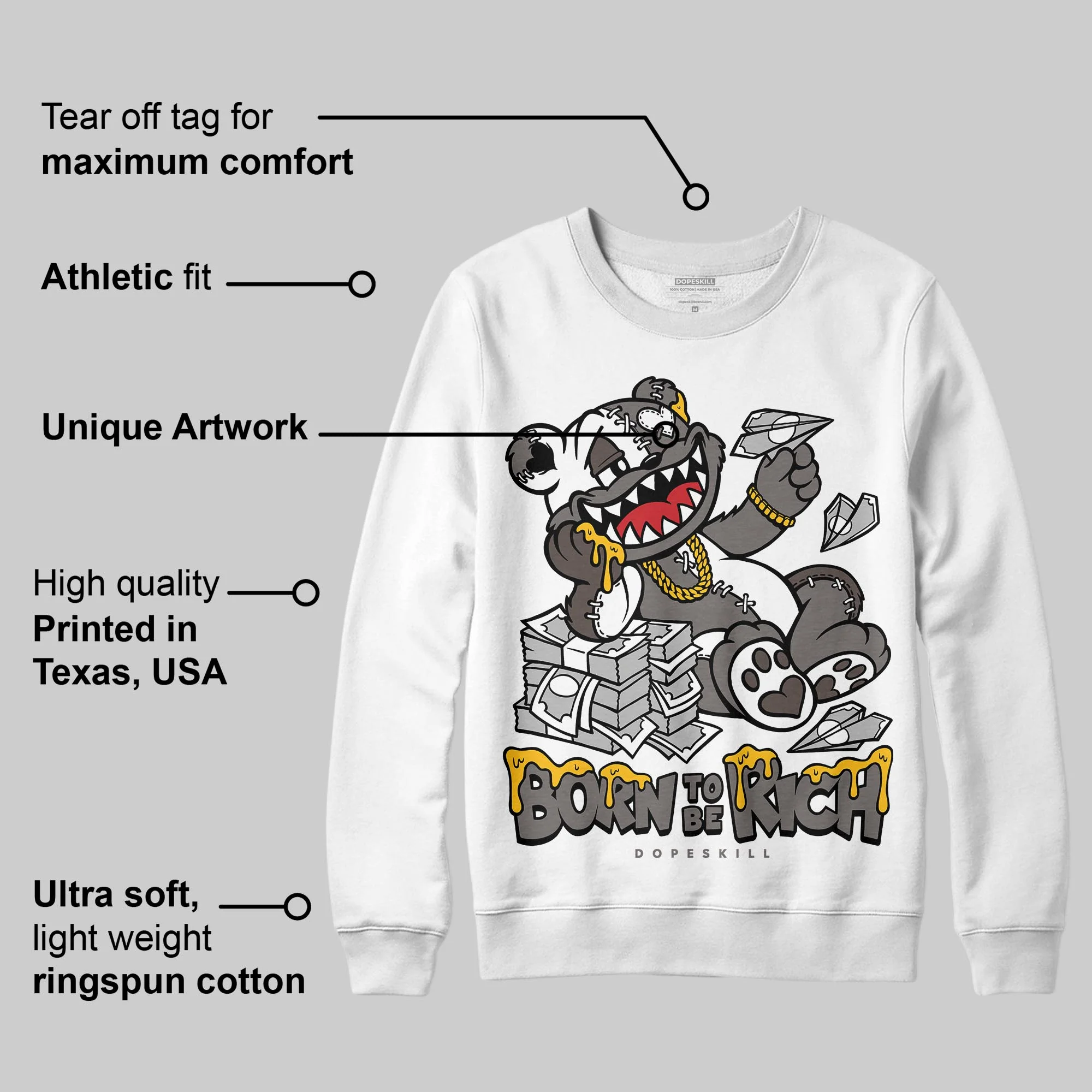 Cave Stone 4s DopeSkill Sweatshirt Born To Be Rich Graphic - Image 3