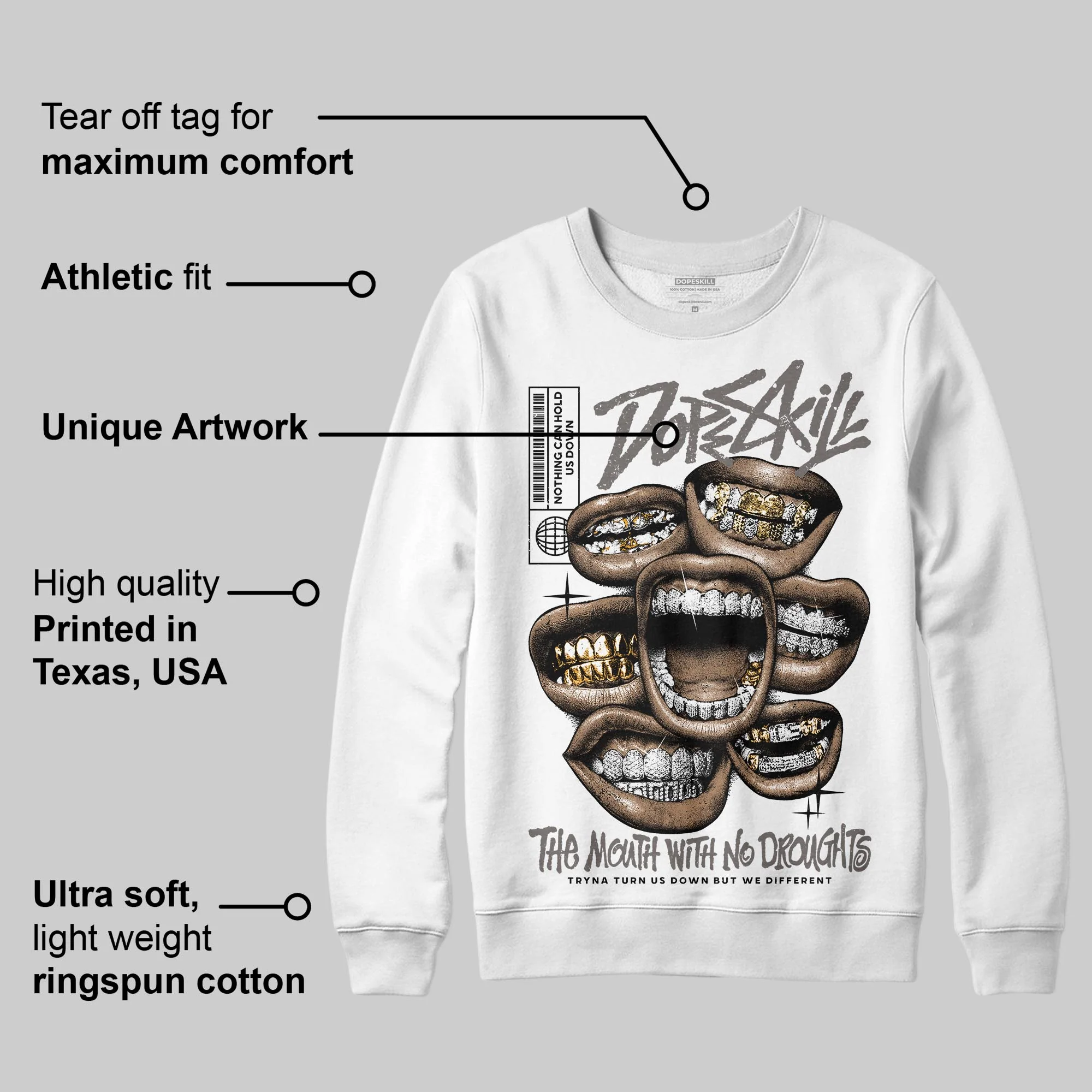 Cave Stone 4s DopeSkill Sweatshirt The Mouth With No Droughts Graphic - Image 3