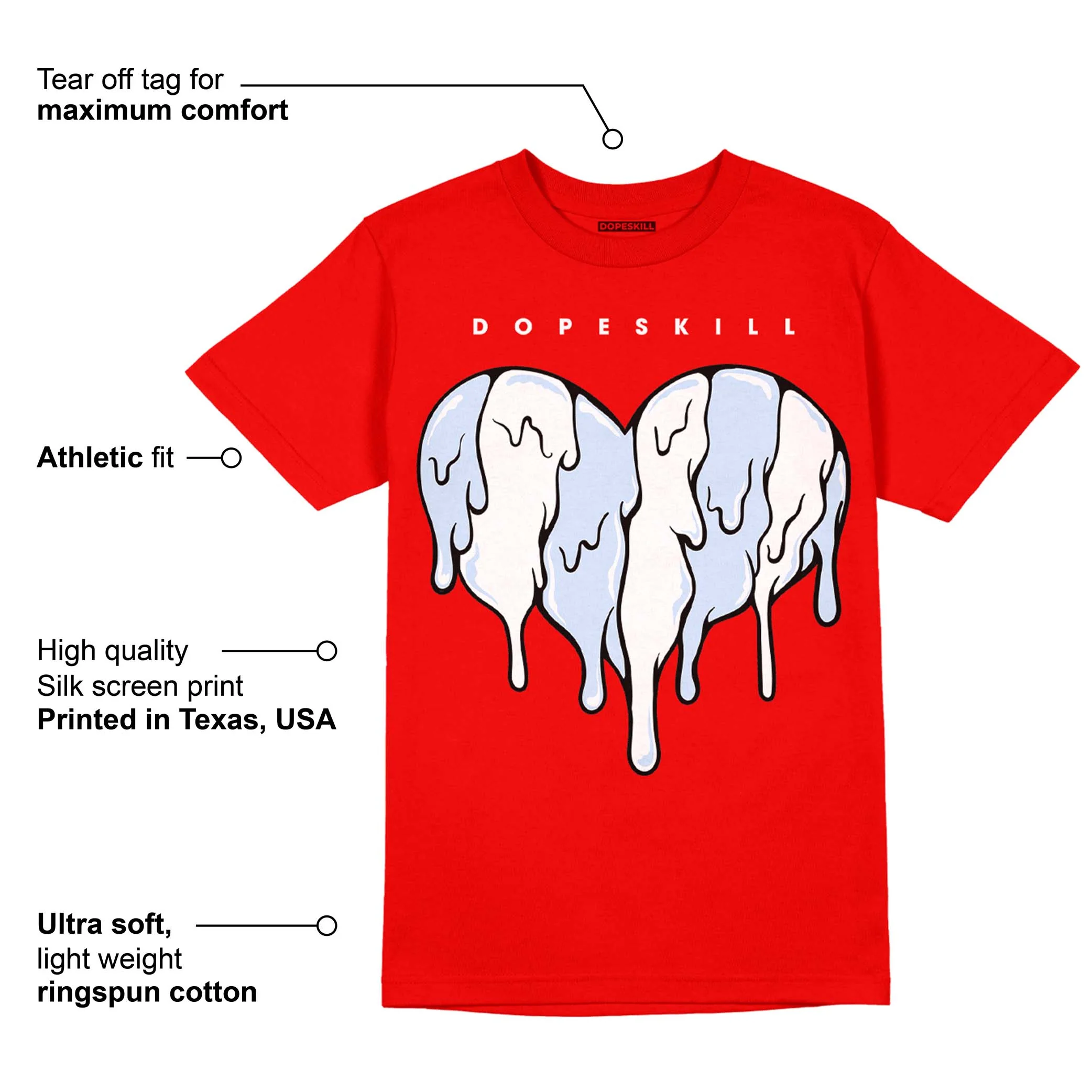 Cherry 11s DopeSkill Varsity Red T-shirt Slime Drip Heart Graphic - Image 2