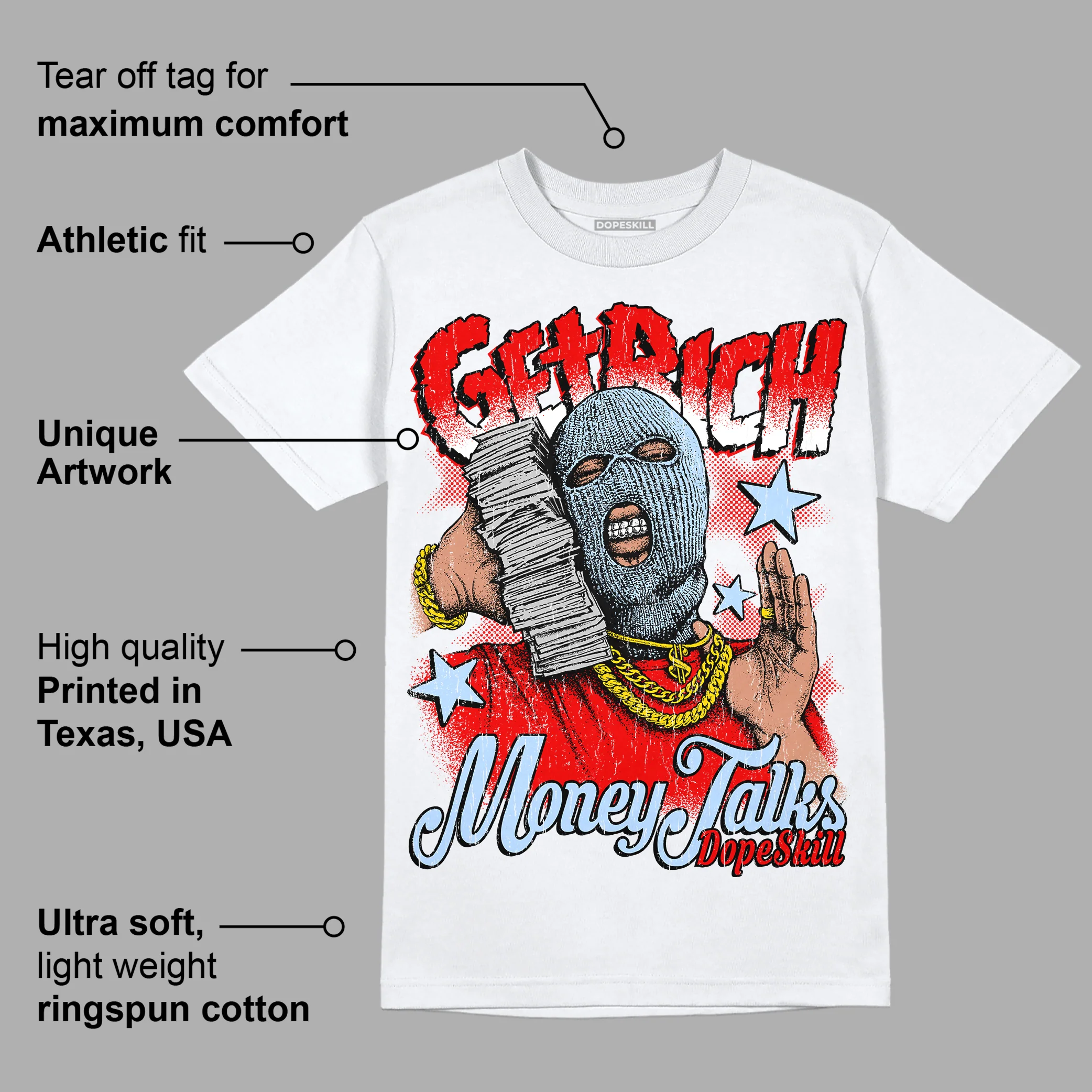 Cherry 11s DopeSkill T-Shirt Get Rich Graphic - Image 3