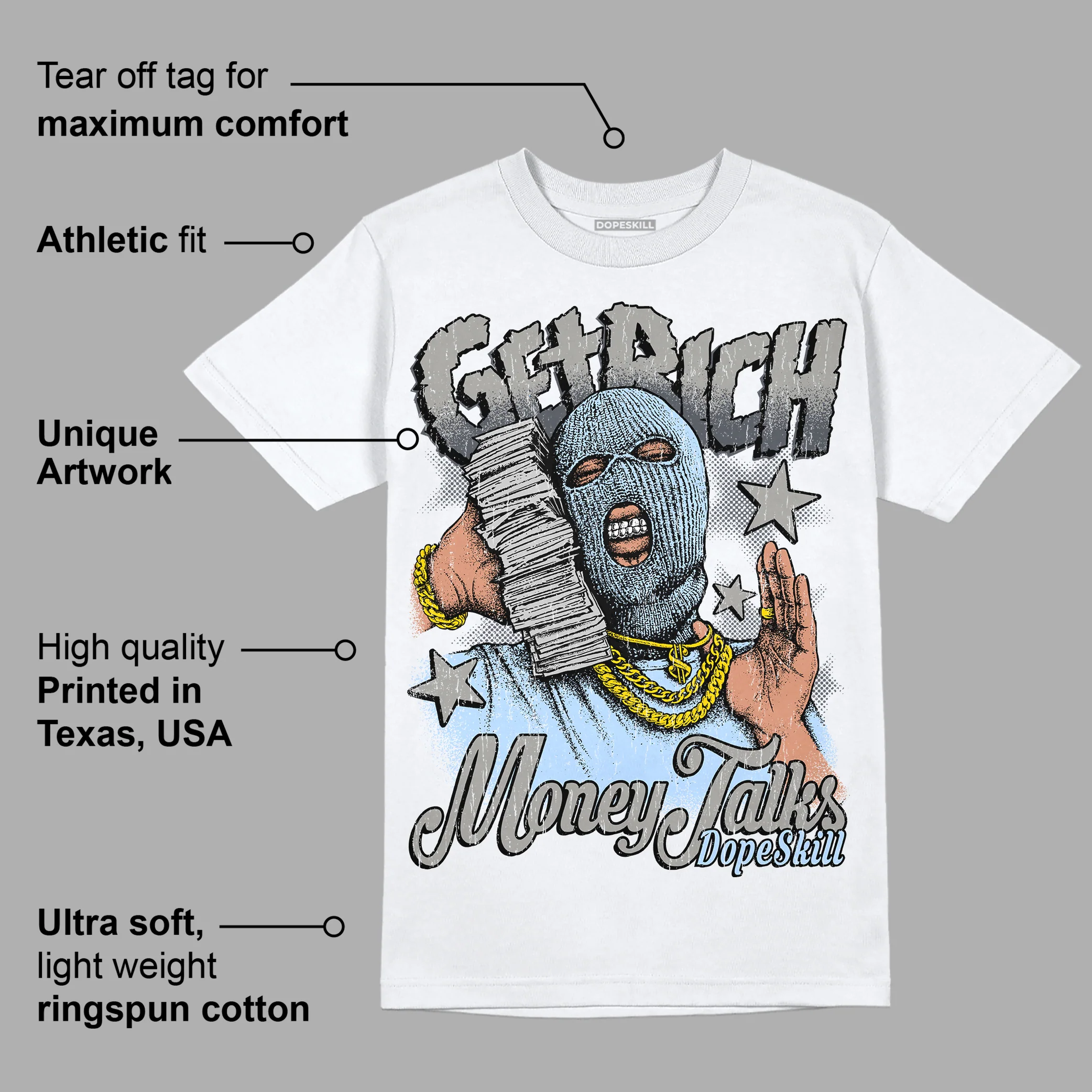 Cool Grey 11s DopeSkill T-Shirt Get Rich Graphic - Image 3
