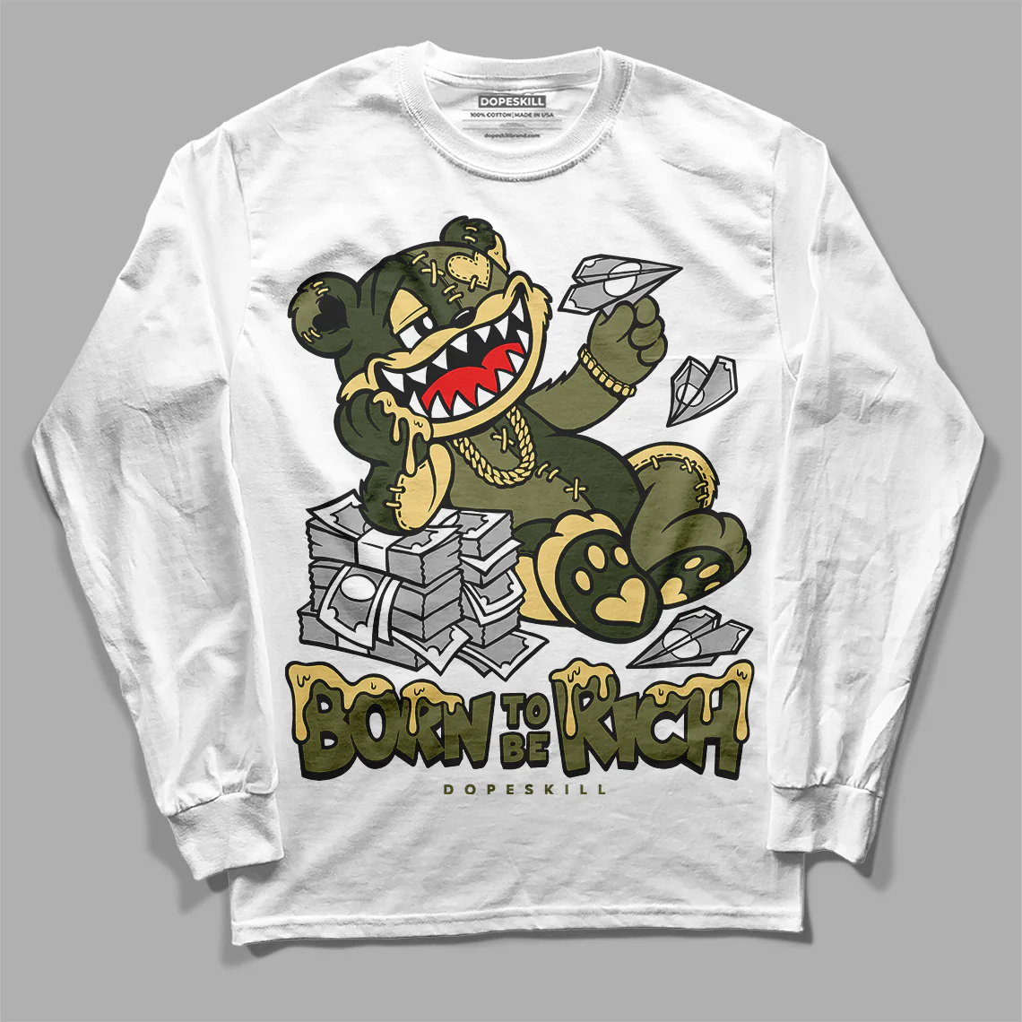 Craft Olive 4s DopeSkill Long Sleeve T-Shirt Born To Be Rich Graphic - Image 2