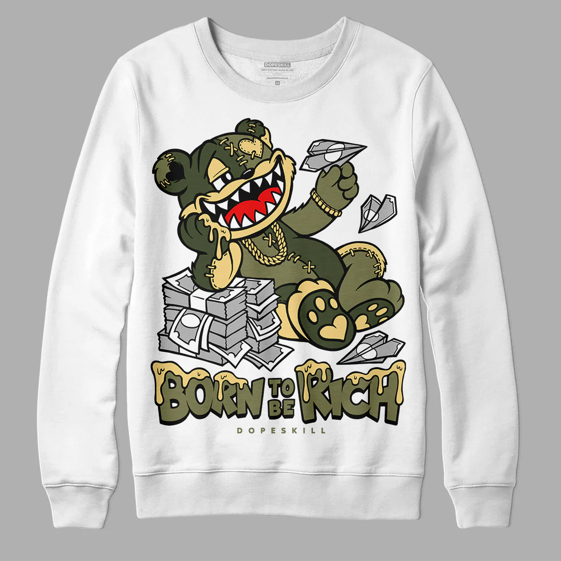 Craft Olive 4s DopeSkill Sweatshirt Born To Be Rich Graphic - Image 2