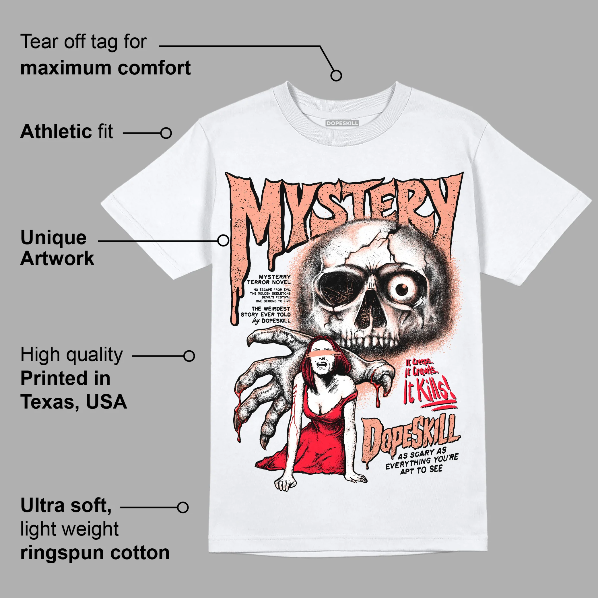 Crimson Bliss 5s DopeSkill T-Shirt Mystery Ghostly Grasp Graphic - Image 3