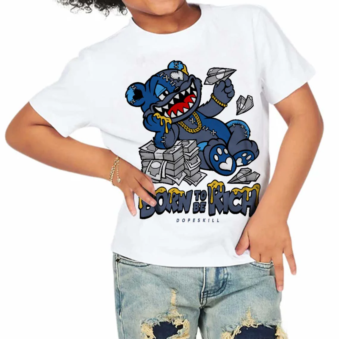 Diffused Blue 11s DopeSkill Toddler Kids T-shirt Born To Be Rich Graphic - Image 3