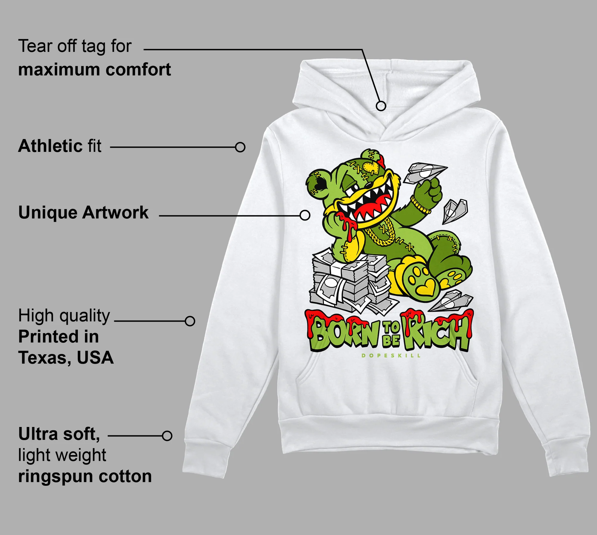 Dunk 'Chlorophyll' DopeSkill Hoodie Sweatshirt Born To Be Rich Graphic - Image 3