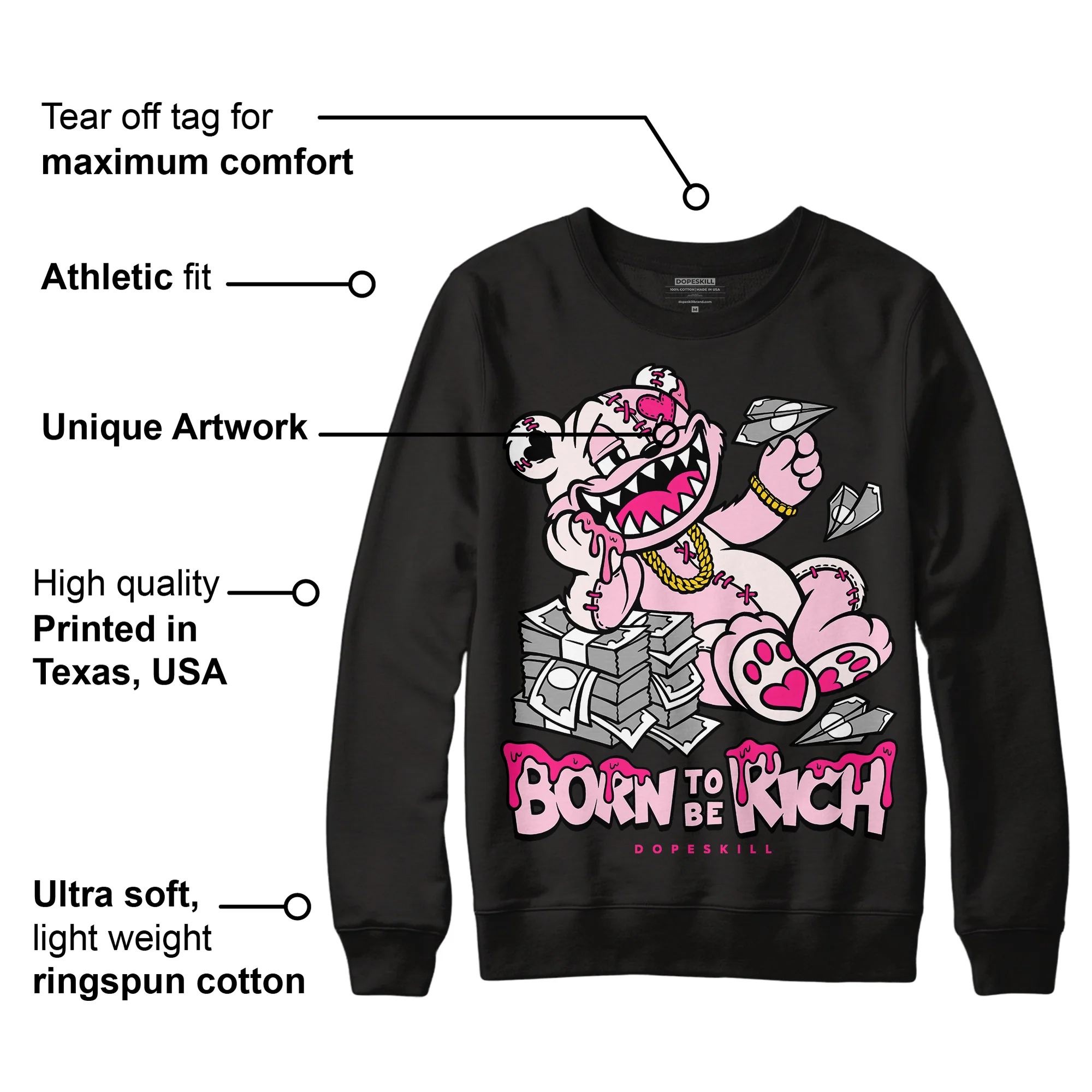 Dunk Pink Foam DopeSkill Sweatshirt Born To Be Rich Graphic - Image 3