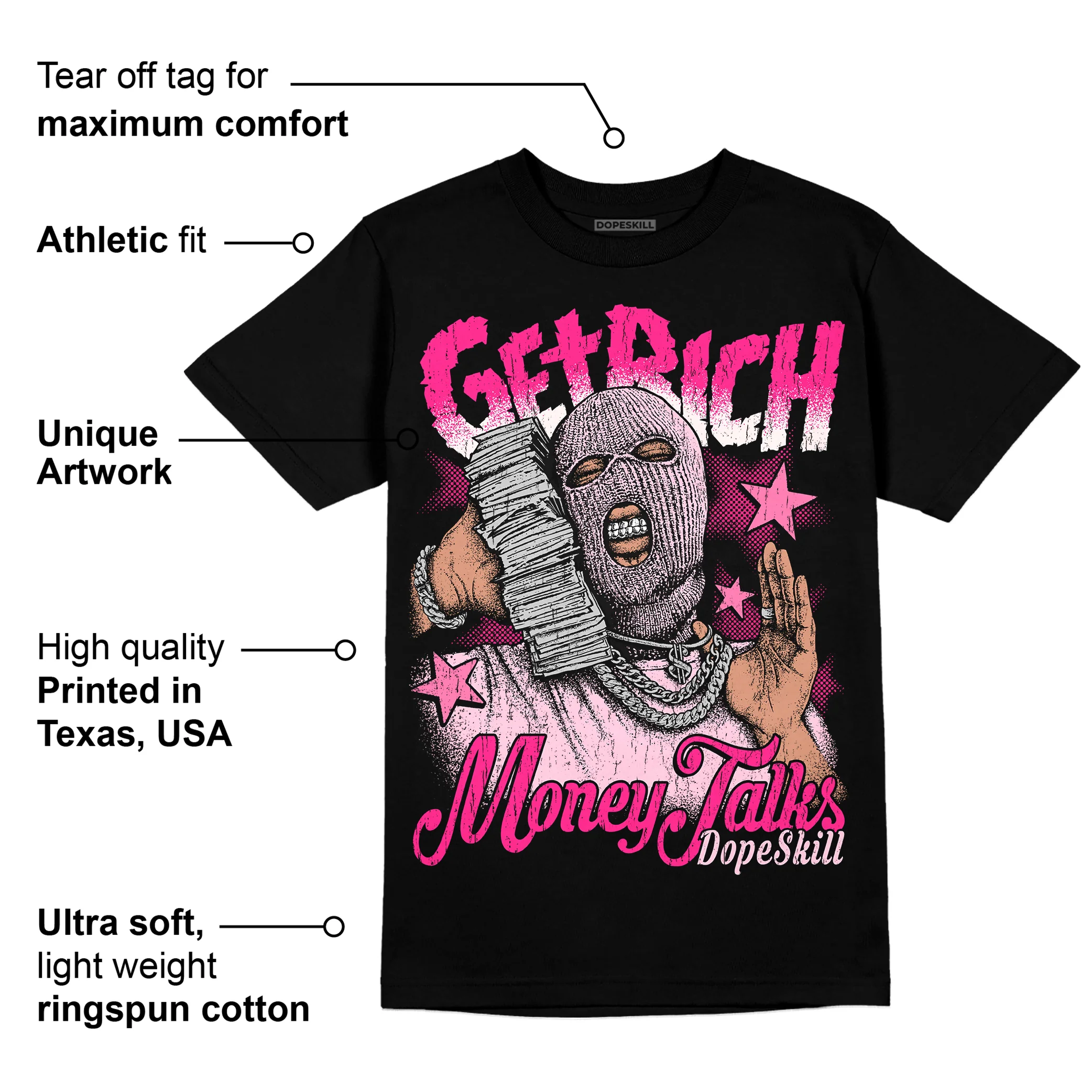 Dunk Low Pink Foam DopeSkill T-Shirt Get Rich Graphic - Image 3