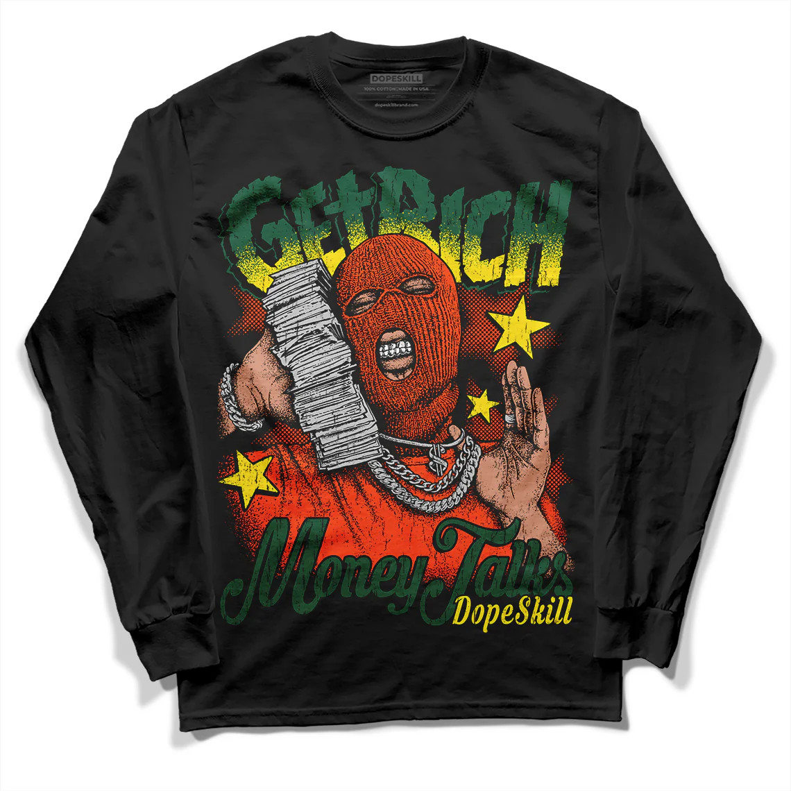 Dunk Low Team Dark Green Orange DopeSkill Long Sleeve T-Shirt Get Rich Graphic - Image 2