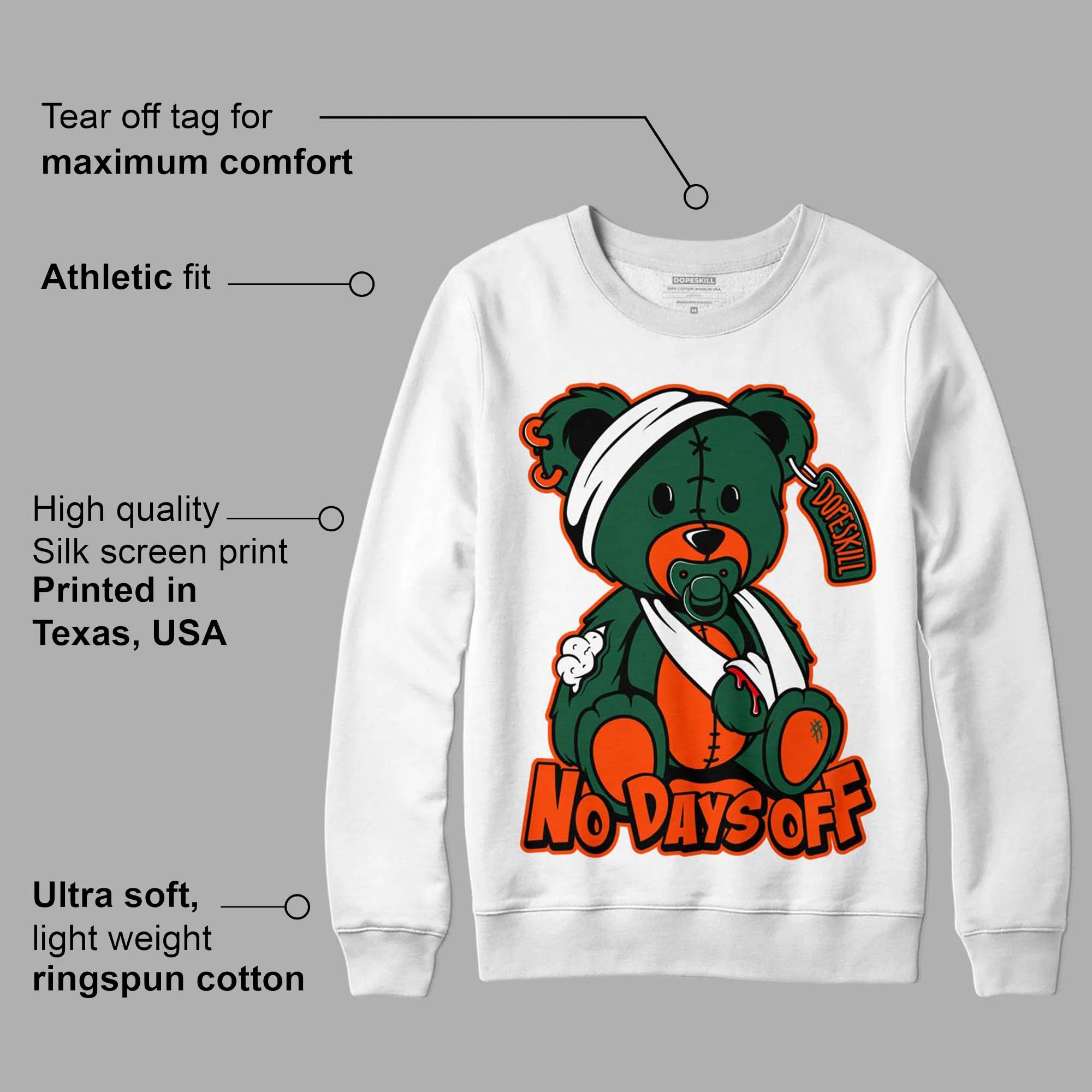 Dunk Low Team Dark Green Orange DopeSkill Sweatshirt Hurt Bear Graphic - Image 3