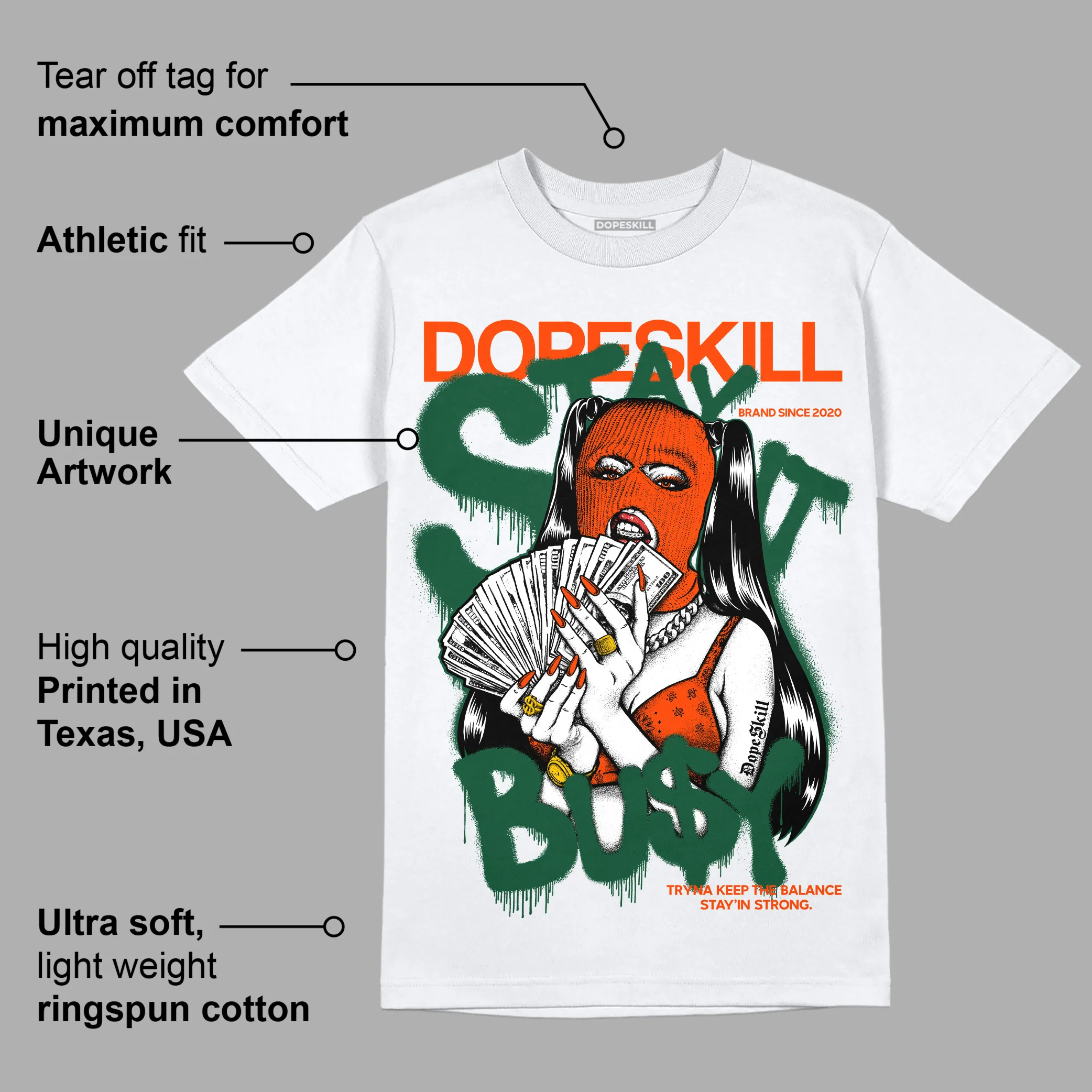 Dunk Low Team Dark Green Orange DopeSkill T-Shirt Stay It Busy Graphic - Image 3