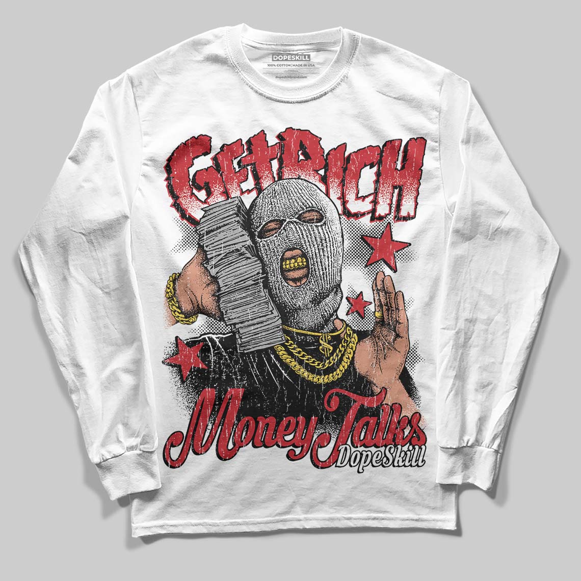 Fire Red “Black Tongue” 5s DopeSkill Long Sleeve T-Shirt Get Rich Graphic