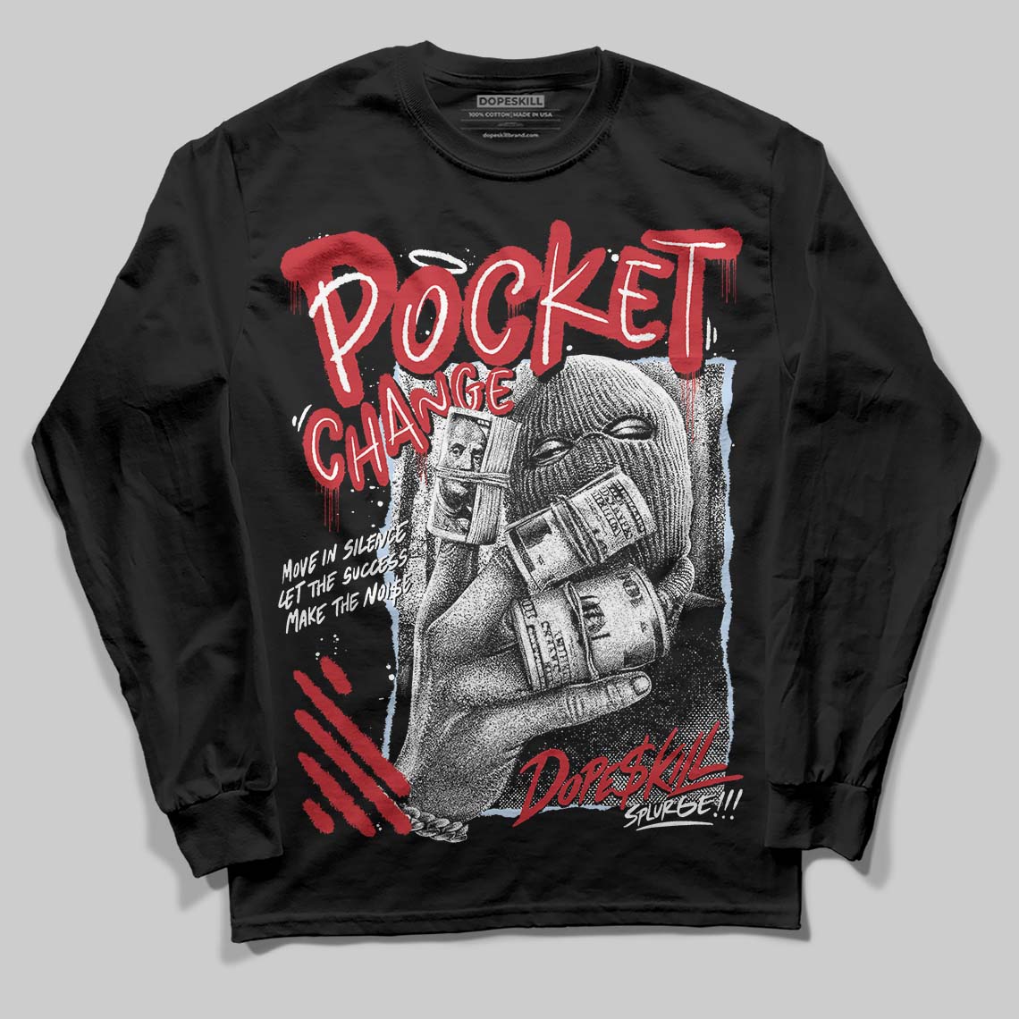 Fire Red “Black Tongue” 5s DopeSkill Long Sleeve T-Shirt Pocket Change Graphic - Image 2