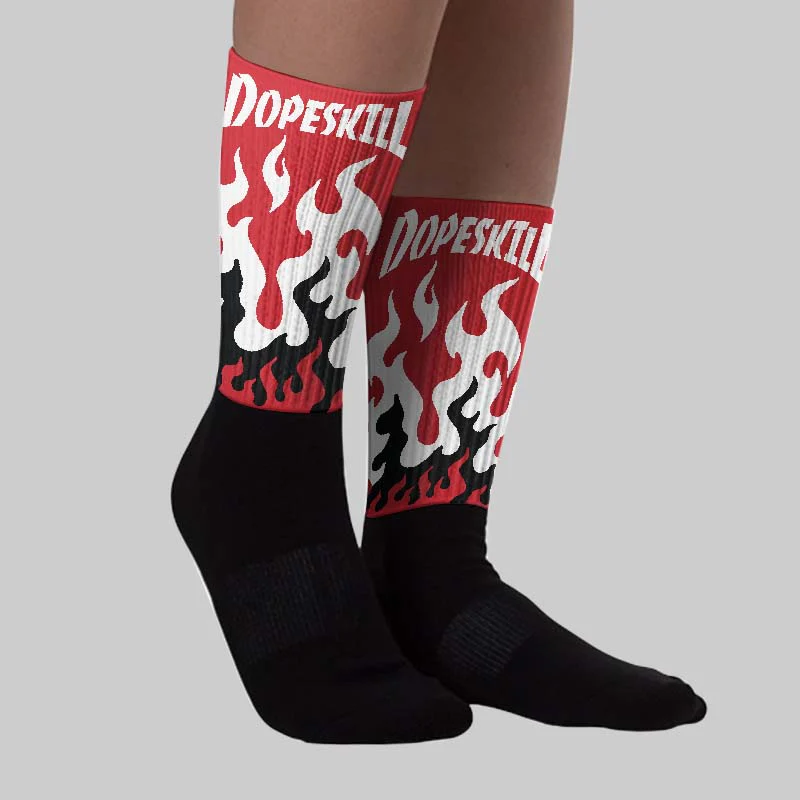 Fire Red “Black Tongue” 5s DopeSkill Sublimated Sock FIRE Graphic - Image 2