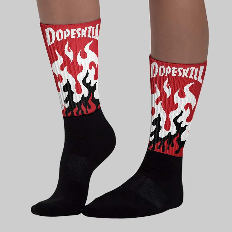 Fire Red “Black Tongue” 5s DopeSkill Sublimated Sock FIRE Graphic - Image 3