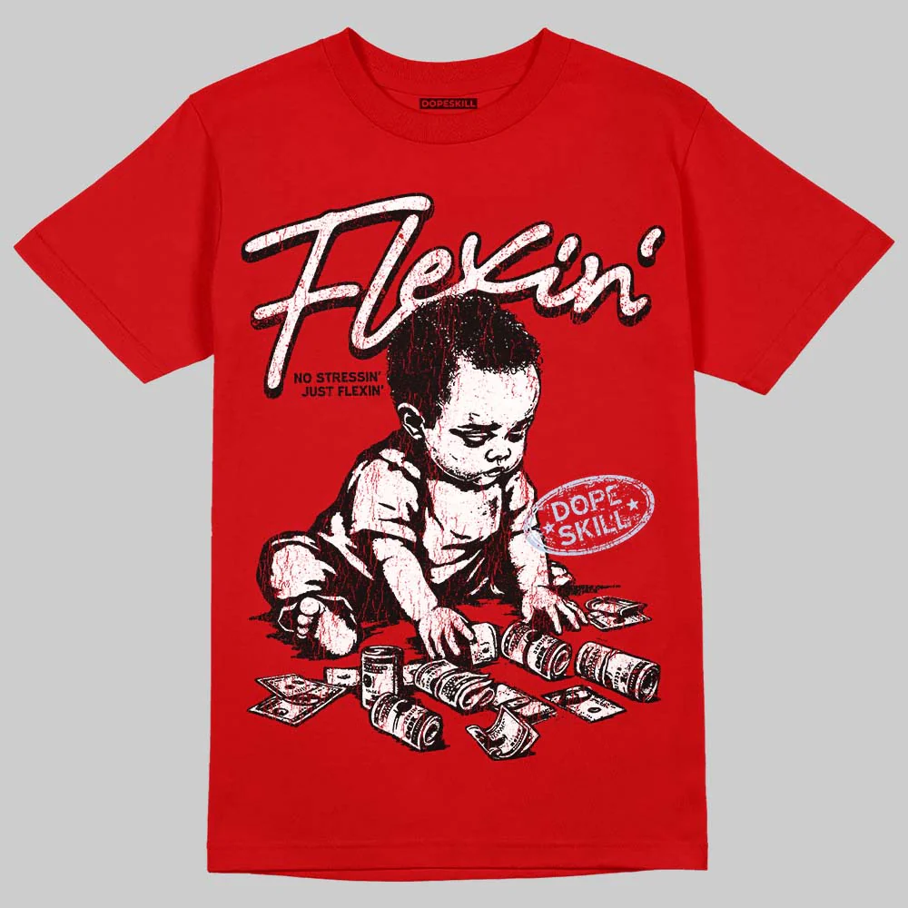Fire Red “Black Tongue” 5s DopeSkill T-Shirt Flexin' Graphic - Image 3