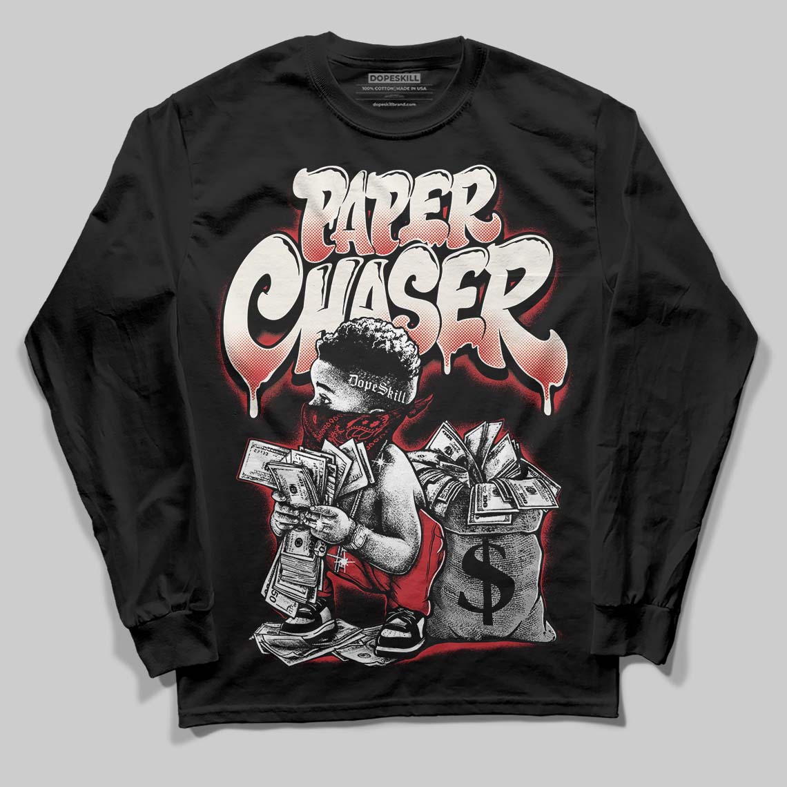 Flight Club 4s DopeSkill Long Sleeve T-Shirt Paper Chaser Boy Graphic - Image 2