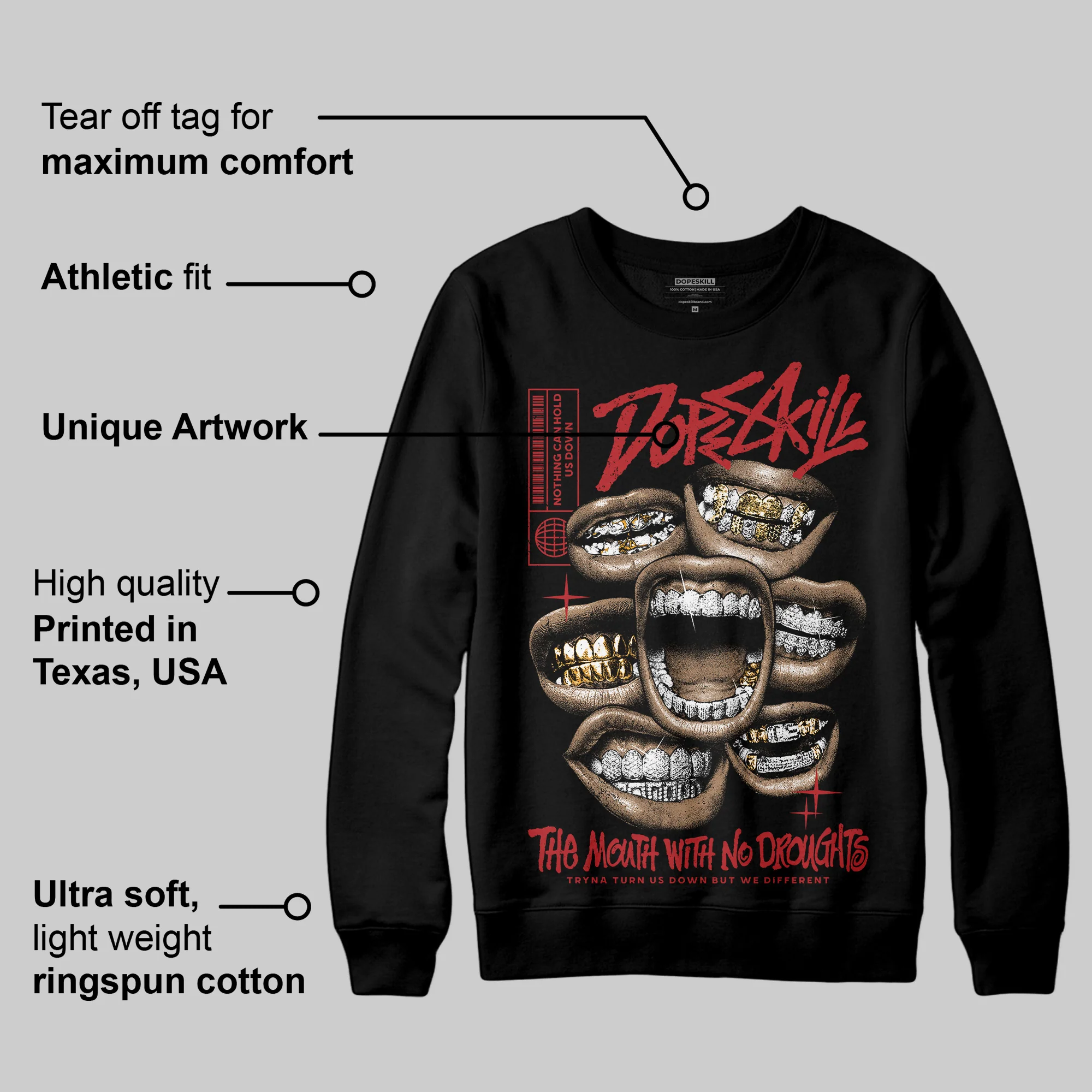Flu Game 12s DopeSkill Sweatshirt The Mouth With No Droughts Graphic - Image 3