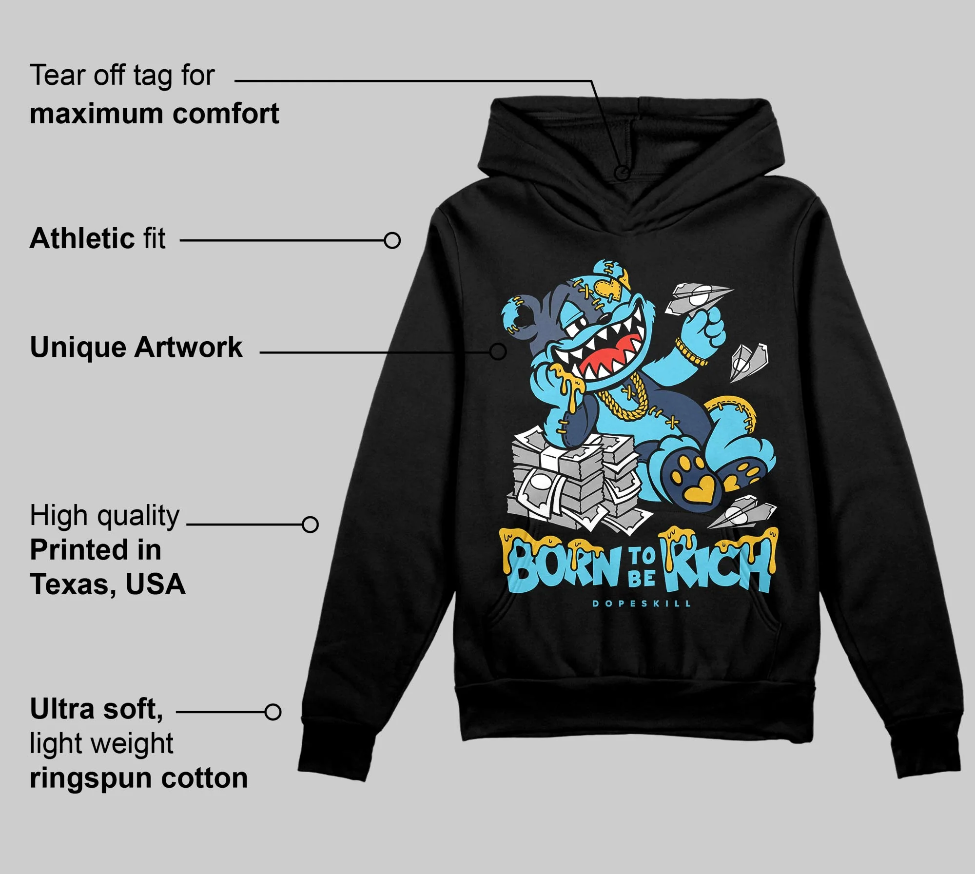 Gamma 11s DopeSkill Hoodie Sweatshirt Born To Be Rich Graphic - Image 3