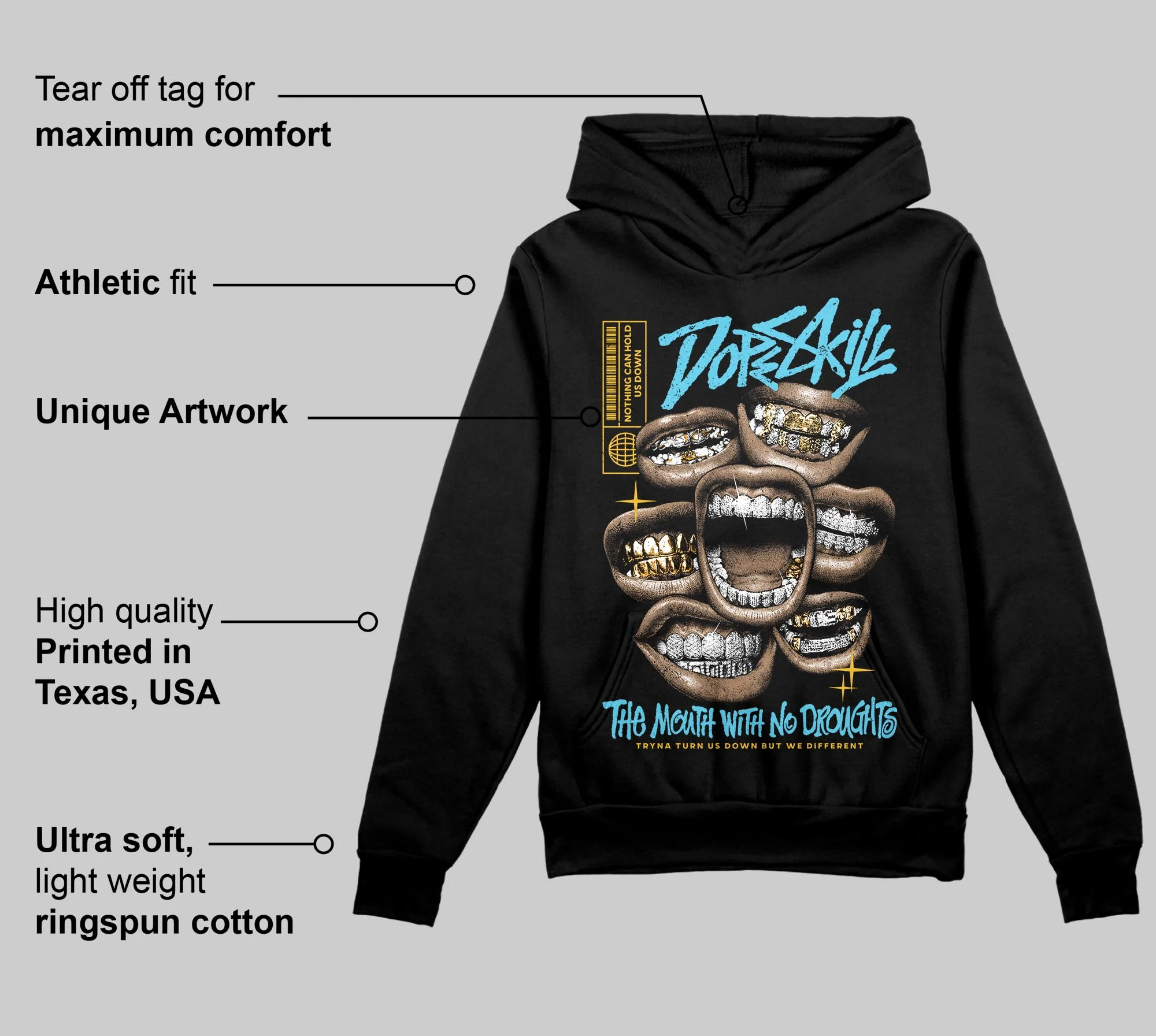 Gamma 11s DopeSkill Hoodie Sweatshirt The Mouth With No Droughts Graphic - Image 3
