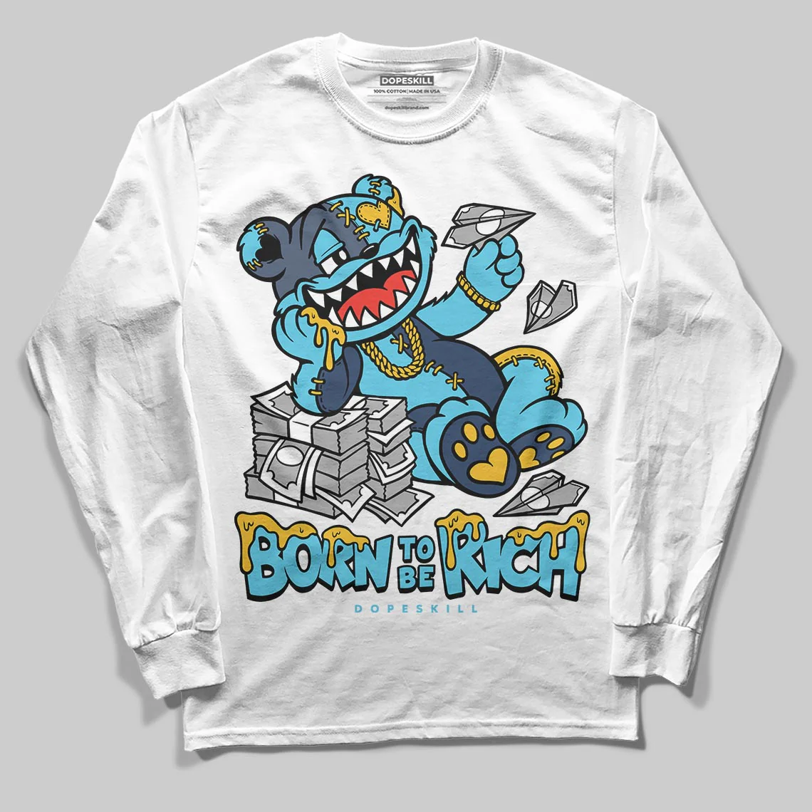 Gamma 11s DopeSkill Long Sleeve T-Shirt Born To Be Rich Graphic - Image 2