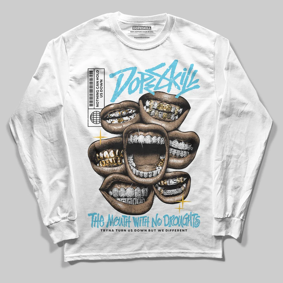 Gamma 11s DopeSkill Long Sleeve T-Shirt The Mouth With No Droughts Graphic - Image 2