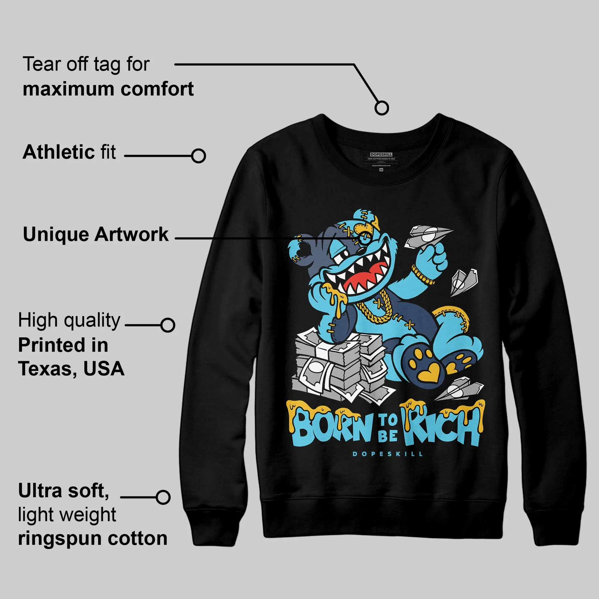 Gamma 11s DopeSkill Sweatshirt Born To Be Rich Graphic - Image 3
